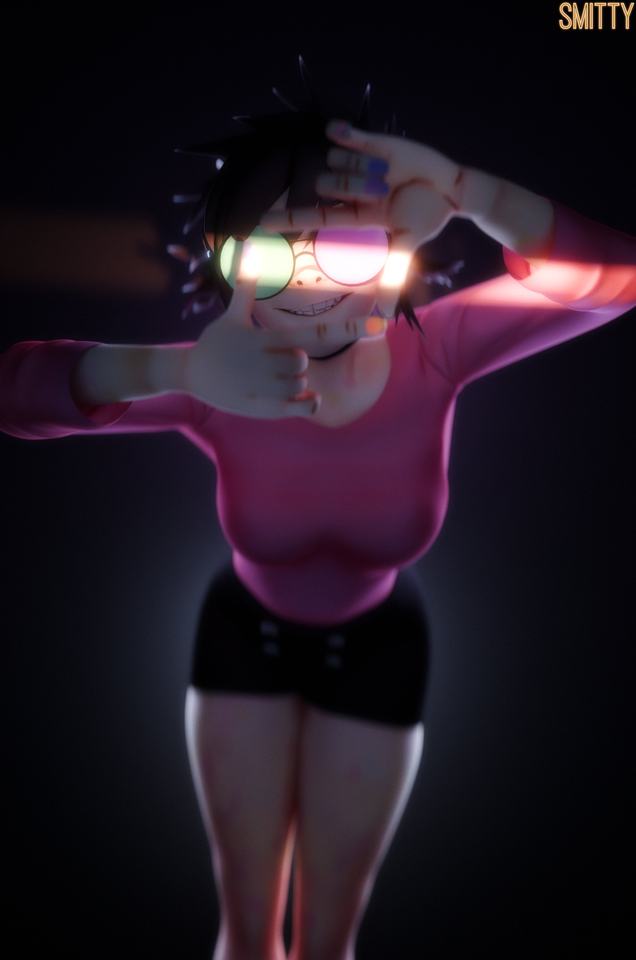 1girls, 3d, 3d (artwork), asian, asian female, black hair, black-haired female, breasts, clothed, clothed female, female, female focus, female only, glasses, gorillaz, light skin, light-skinned female, noodle (gorillaz), smitty34, solo, solo female, solo focus, spamton g spamton glasses, thick thighs, thighs