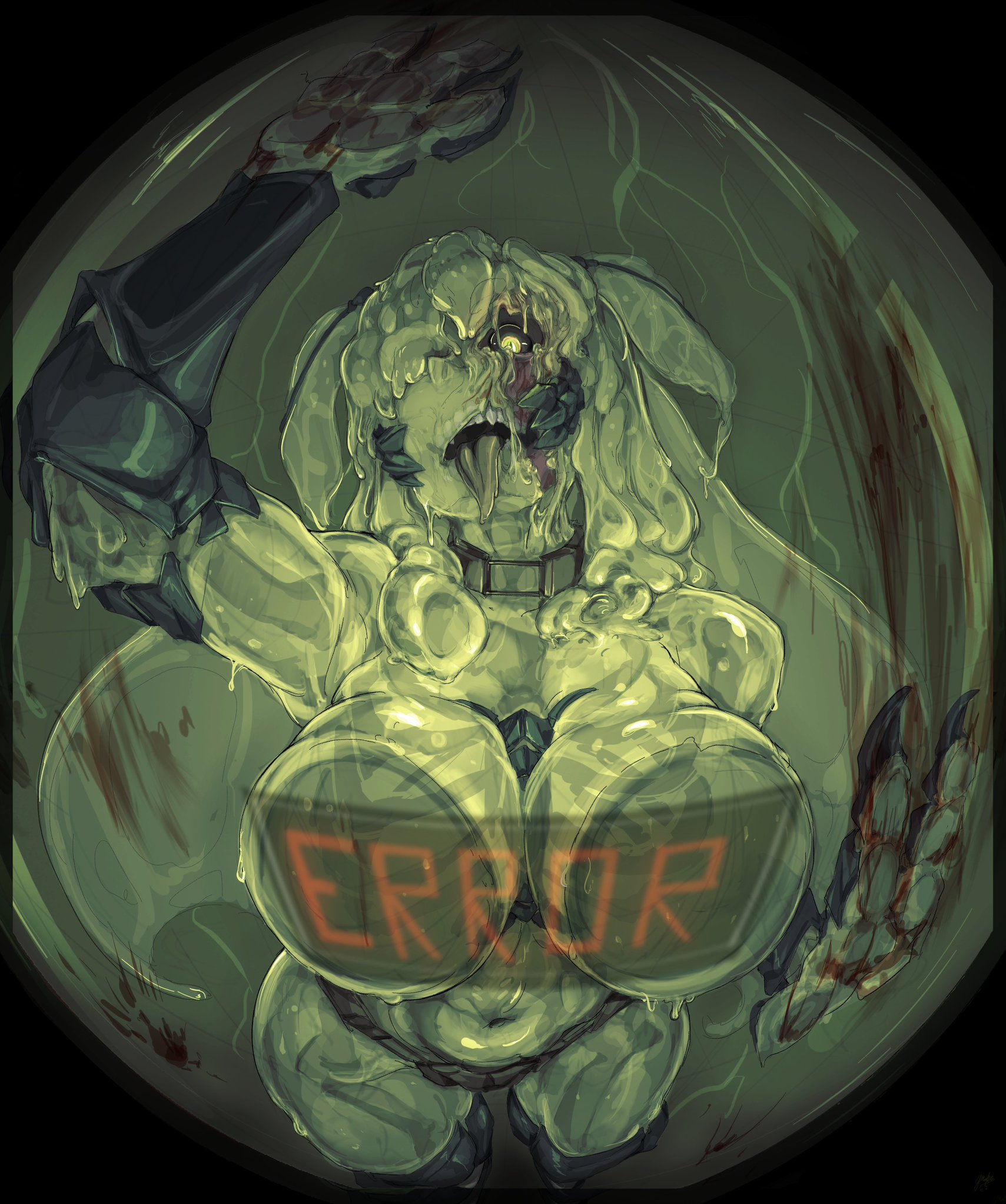 2d, big breasts, breasts, bug girl, censor bar, error, female, huge breasts, indie virtual youtuber, juniper (egocider), juniper actias, mandibles, mommy, monster girl, moth, slime, slime girl, tongue out, tummy, virtual youtuber, vitispi3