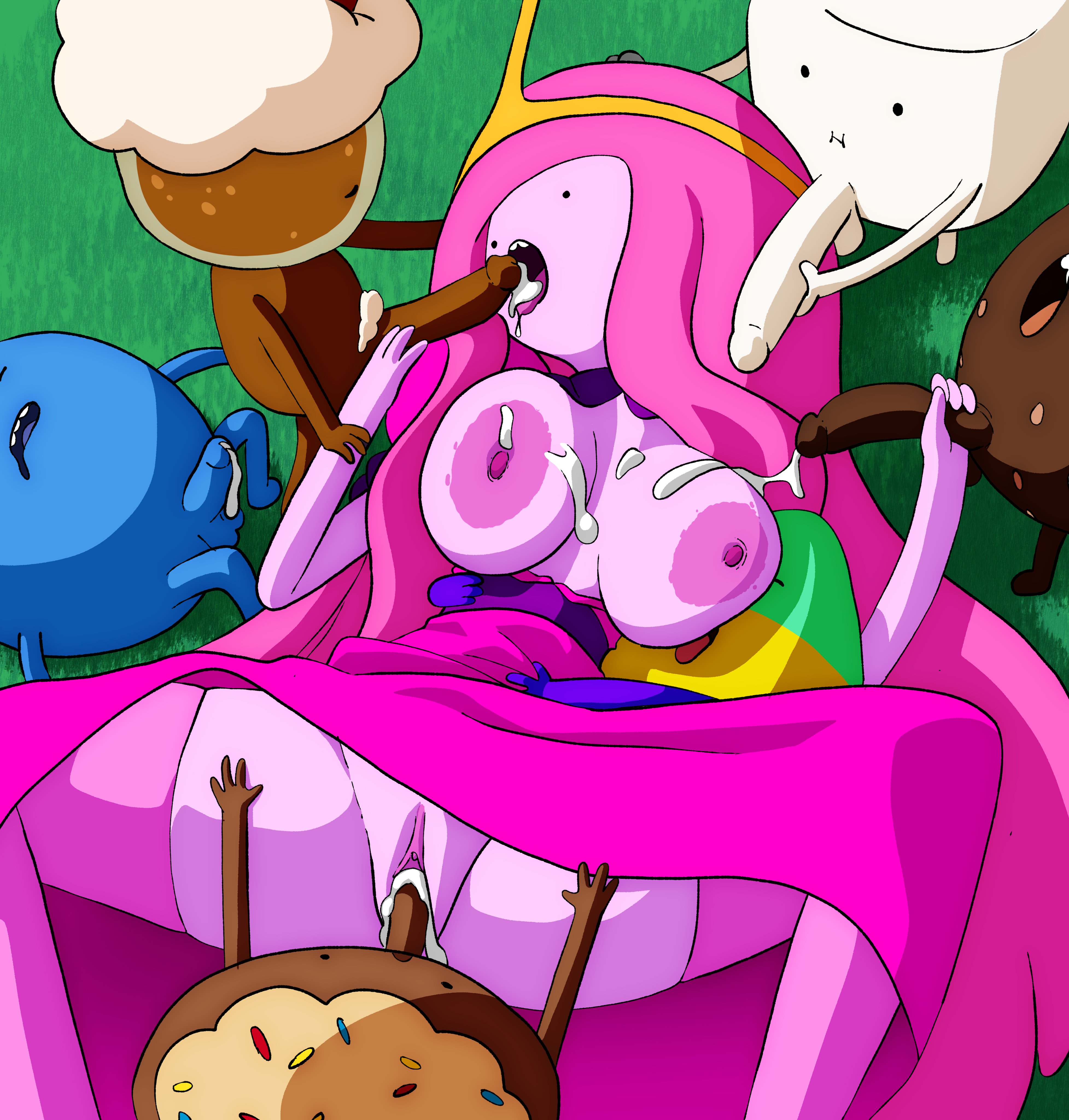 1girls, 5boys, adventure time, after sex, areolae, breasts, breasts out, cookie, coolerinker, cum, cum in mouth, cum in pussy, cum inside, cum on breasts, dress, dress lift, erection, fellatio, female, fivesome, grass, group sex, handjob, inker comics, inkershike, large areolae, large breasts, larger female, long hair, male, marshmallow, masturbation, mmmmf fivesome, multiple males, nakadashi, on ground, oral, orgy, outdoors, penis, penis size difference, pink body, pink eyes, pink hair, princess bubblegum, pussy, root beer guy, sex, smaller male, thigh highs, thighhighs, vaginal penetration, very long hair