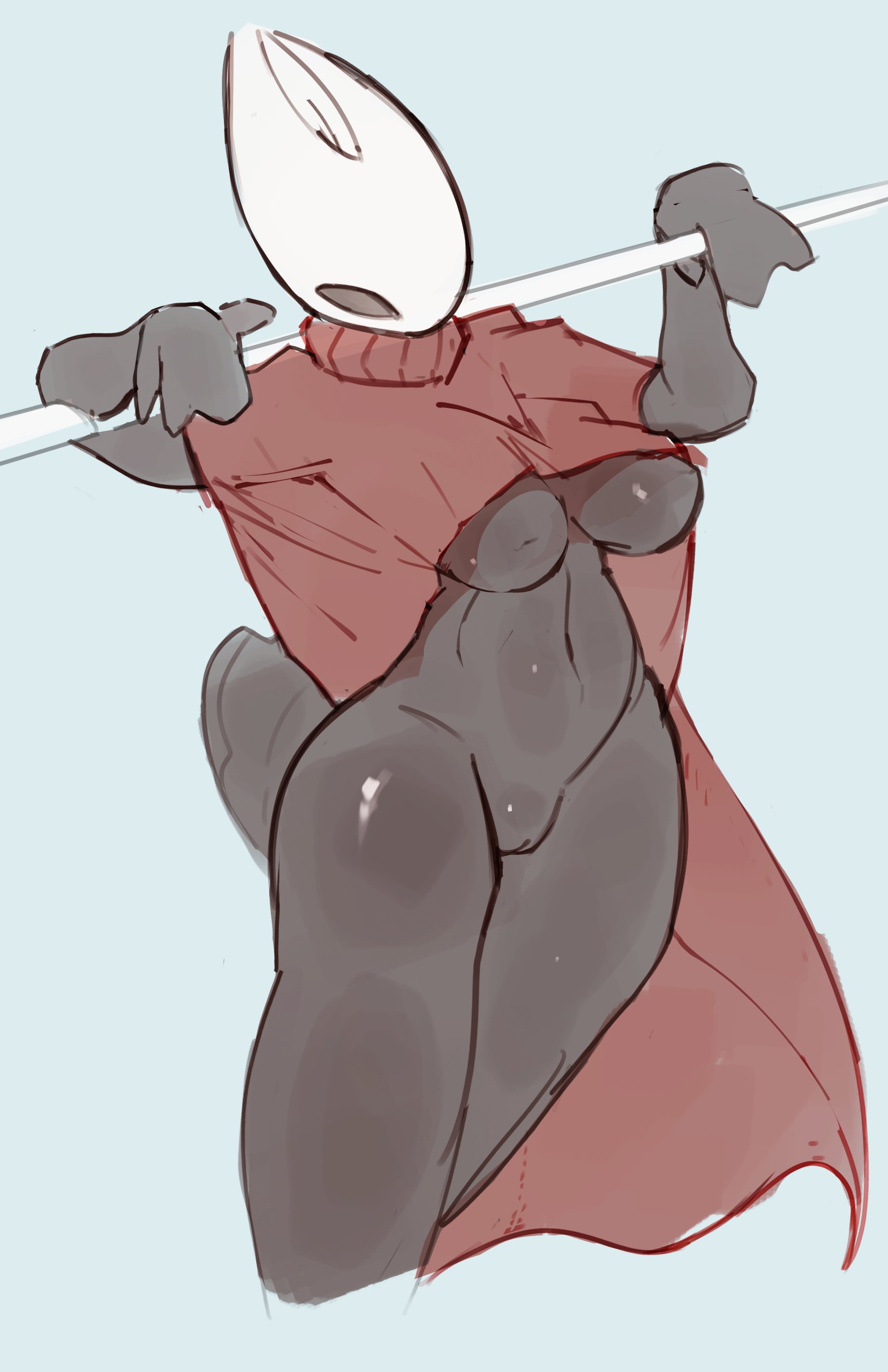 1girls, 2 horns, alternate body type, alternate breast size, arthropod, artist name, big ass, big breasts, big butt, black body, black skin, breasts, bubble ass, bubble butt, bug, bug girl, female, female only, hollow knight, hollow knight: silksong, hornet (hollow knight), large ass, large breasts, large butt, partb (artist), silksong, wip