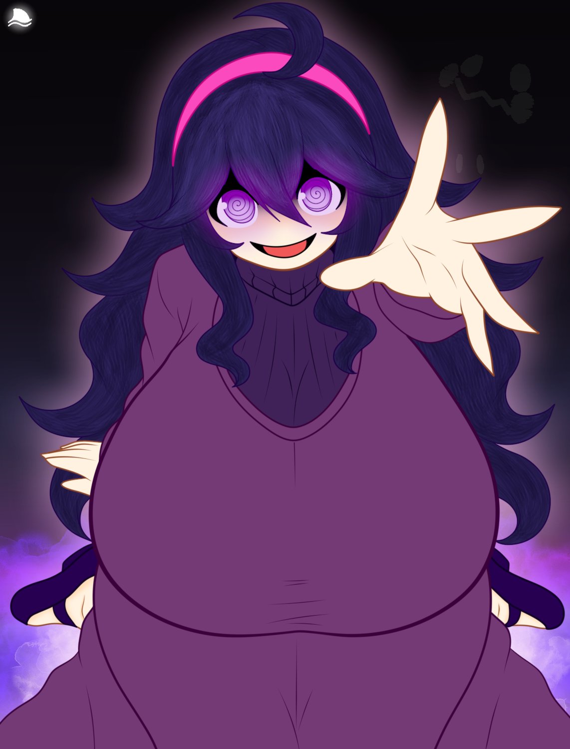 big breasts, breasts, breasts bigger than head, clothed, female, game freak, hex maniac, hex maniac (pokemon xy), mary janes, massive breasts, nintendo, pokemon, pokemon xy, purple dress, purple eyes, purple hair, sh4rkzynn, shoes, solo