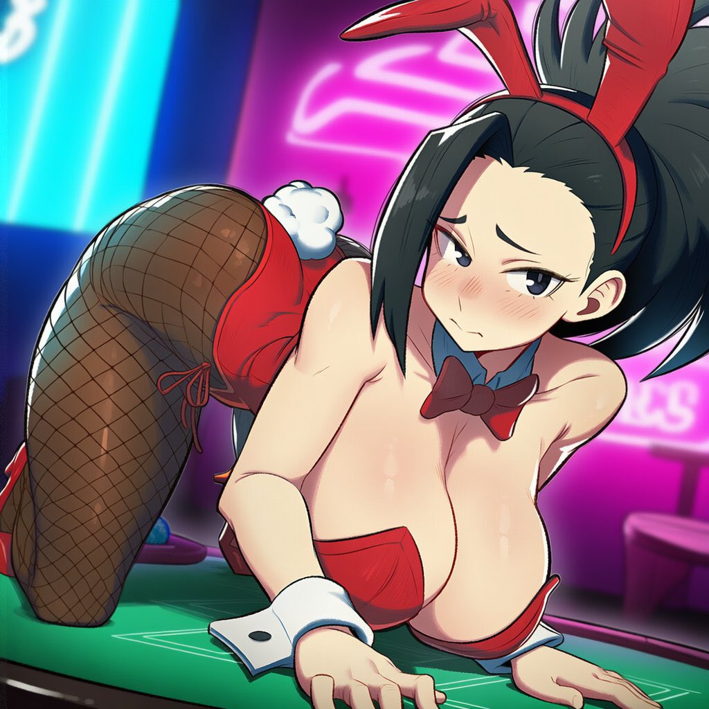 1girls, ai generated, big breasts, black hair, black-haired female, blush, blushed face, blushing, blushing at viewer, blushing female, boku no hero academia, breasts, bunny costume, bunny ears, bunny girl, bunnysuit, busty, busty female, busty teenager, embarrassed, embarrassed expression, embarrassed female, female, high school student, loggelle, massive breasts, momo yaoyorozu, my hero academia, teenage female, teenager, yaoyorozu momo