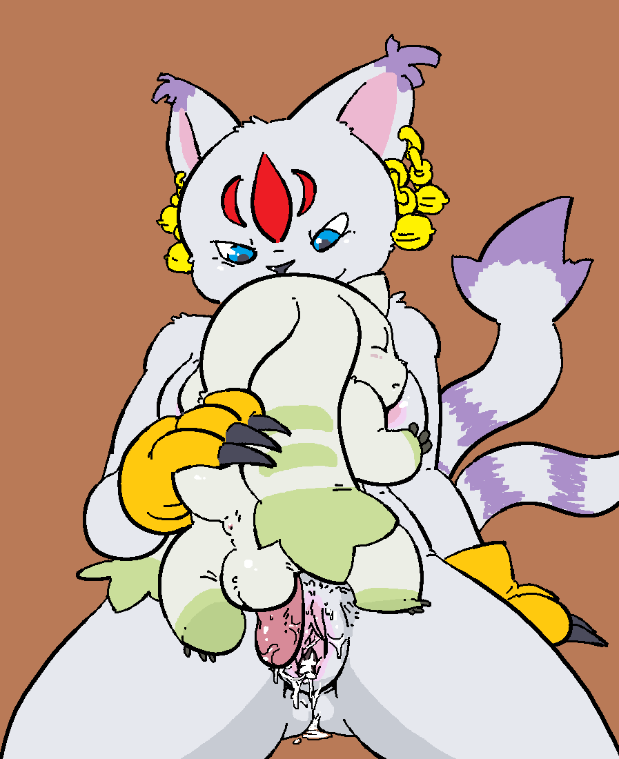 after_sex anthro anus balls bandai_namco breasts cuddling cum cum_in_pussy cum_inside digimon digimon_(species) ear_piercing female feral gatomon gatomon_x larger_female light_(legion_beast) machv99 male nipples penis piercing pussy size_difference smaller_male straight tailmon tailmon_x terriermon x_antibody