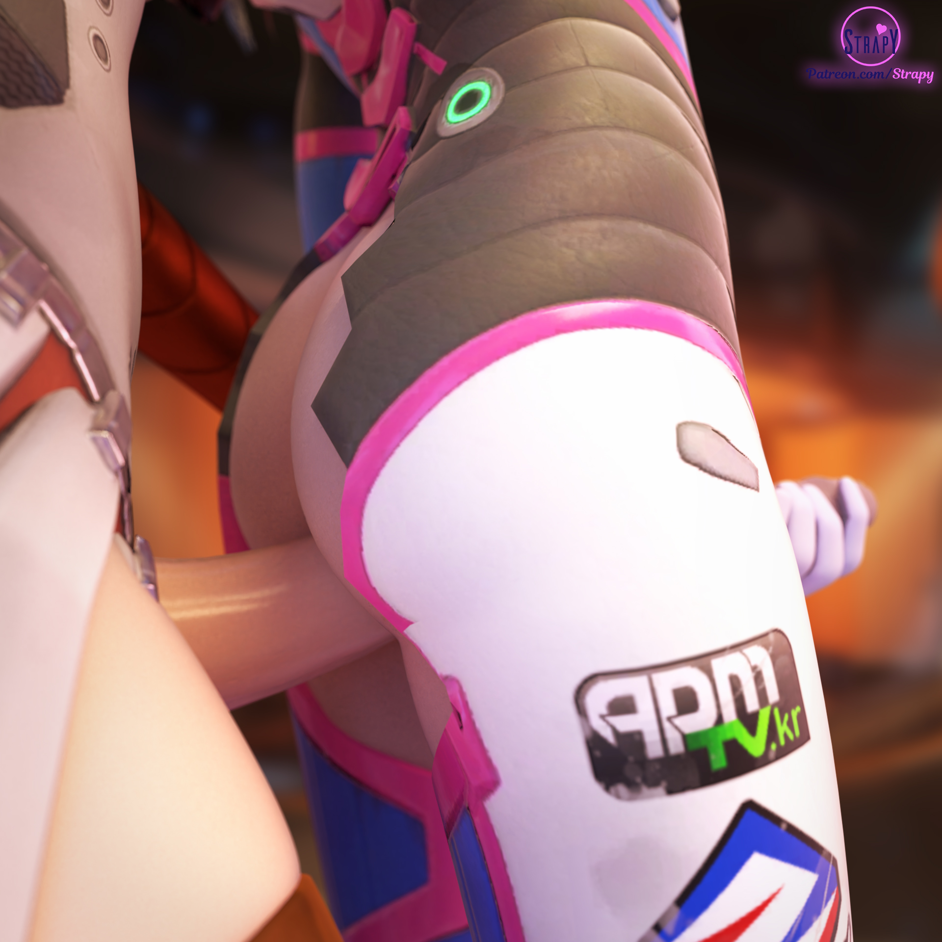 3d, ass, blender, d.va, dickgirl, erection, from behind, futa on futa, futanari, intersex, masturbation, mercy, overwatch, penis, strapy