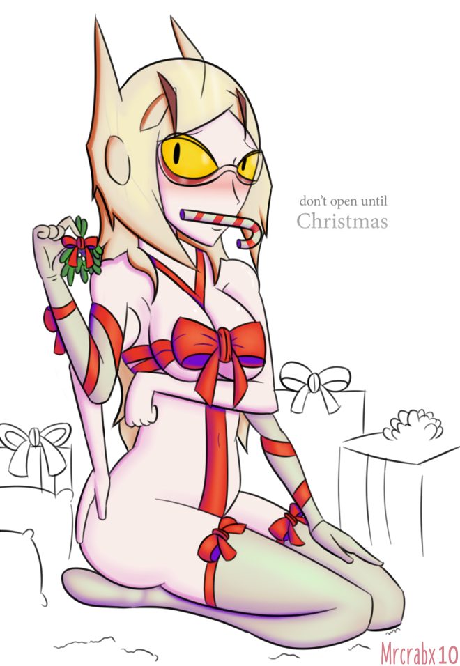 1girls breasts christmas female female_only full_body general_grievous grieve-tan mrcrabx10 ribbon ribbon_bondage rule_63 sitting solo solo_female star_wars