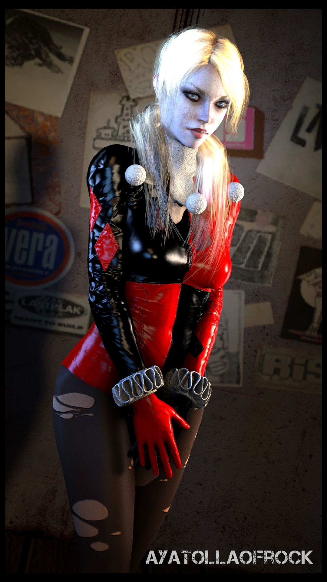 1girls, 2017, 3d, 5 fingers, absurdres, ayatollaofrock, batman (series), batman: arkham knight, big breasts, blonde hair, blue eyes, bodysuit, breasts, costume, dc, dc comics, eyebrows, eyelashes, female, female only, front view, hair, hands, harley quinn, harley quinn (arkham knight), harley quinn (arkham), harley quinn (classic), human, lips, lipstick, long hair, nose, red lipstick, solo, source filmmaker, standing