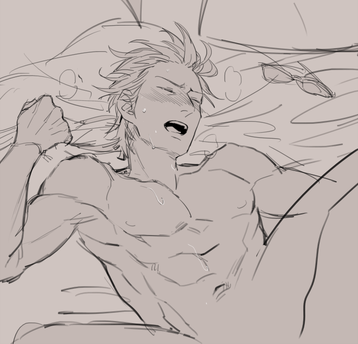 anal bed blush closed_eyes final_fantasy final_fantasy_xv gay glasses ignis_scientia lying male male_only open_mouth pov solo_focus steam wince yaoi