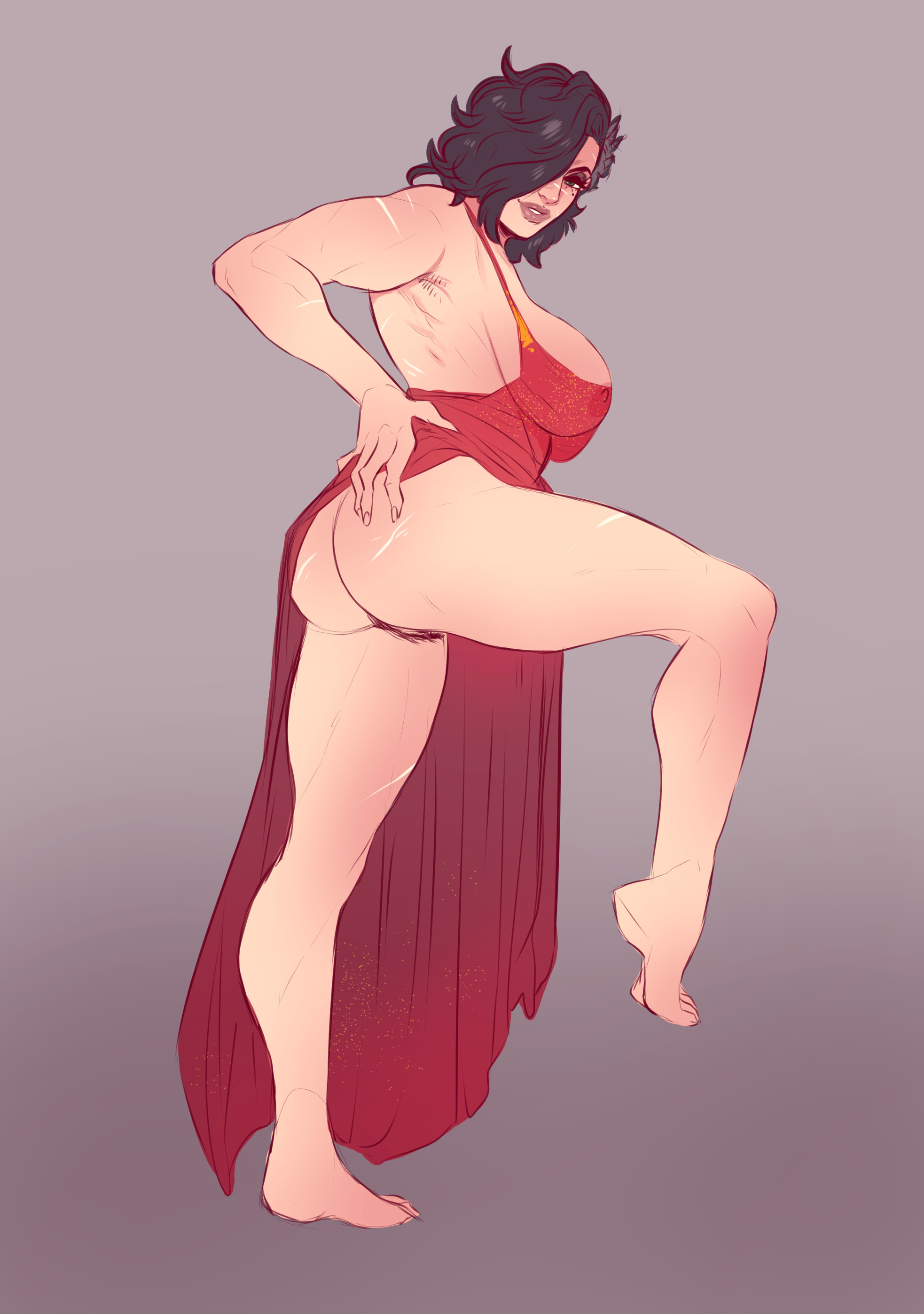 1girls, 2022, amaamaranth, ass, black hair, breasts, feet, female, female focus, female only, hair over one eye, hairy pussy, lingerie, mole, mole under eye, muscular, muscular female, nipple bulge, original, pain (amaamaranth), pinup, pubic hair, pussy, short hair, side boob, solo, solo female, solo focus, stretch marks, transparent clothing