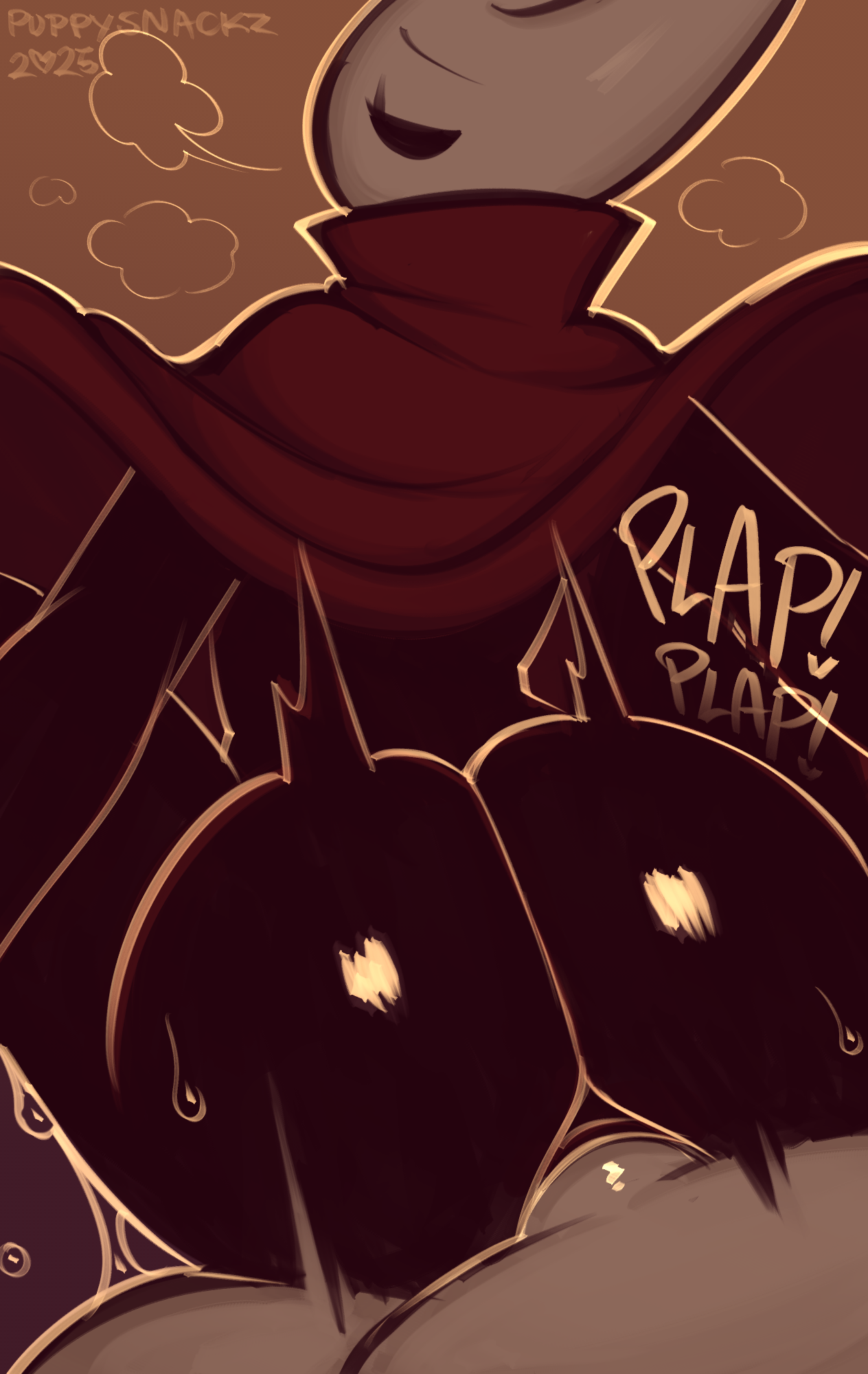 2025, arthropod, artist name, ass, biped, bodily fluids, clothing, duo, english text, exclamation point, eyebrows, eyelashes, female, from behind position, heart symbol, hi res, hollow knight, hollow knight (franchise), hollow knight x humans, horn, hornet (hollow knight), looking back, male, male/female, motion lines, penetration, penile, penile penetration, penis, puppysnackz, rear view, sex, sound effects, sweat, sweatdrop, team cherry, text
