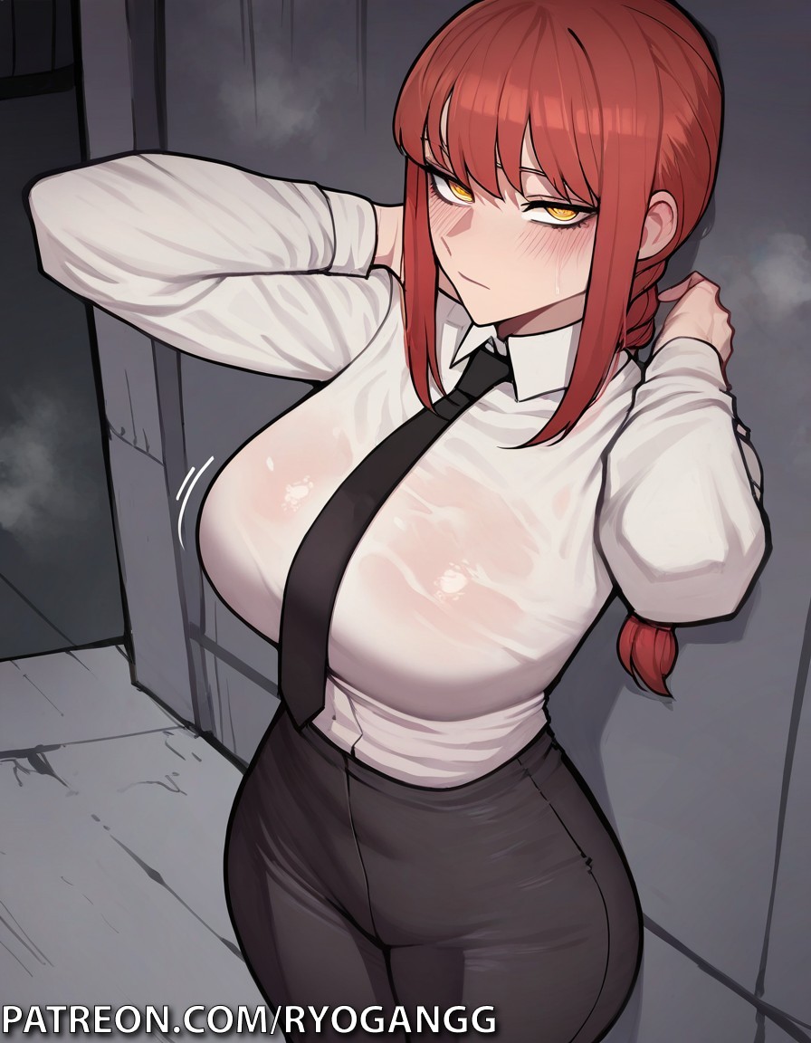 1girls, 2d, 2d (artwork), ai generated, alternate breast size, big ass, big breasts, braided ponytail, breasts, chainsaw man, female, high resolution, highres, large ass, large breasts, makima (chainsaw man), patreon, patreon username, ponytail, red hair, ryogangg, suit, suit and tie, wide hips, yellow eyes