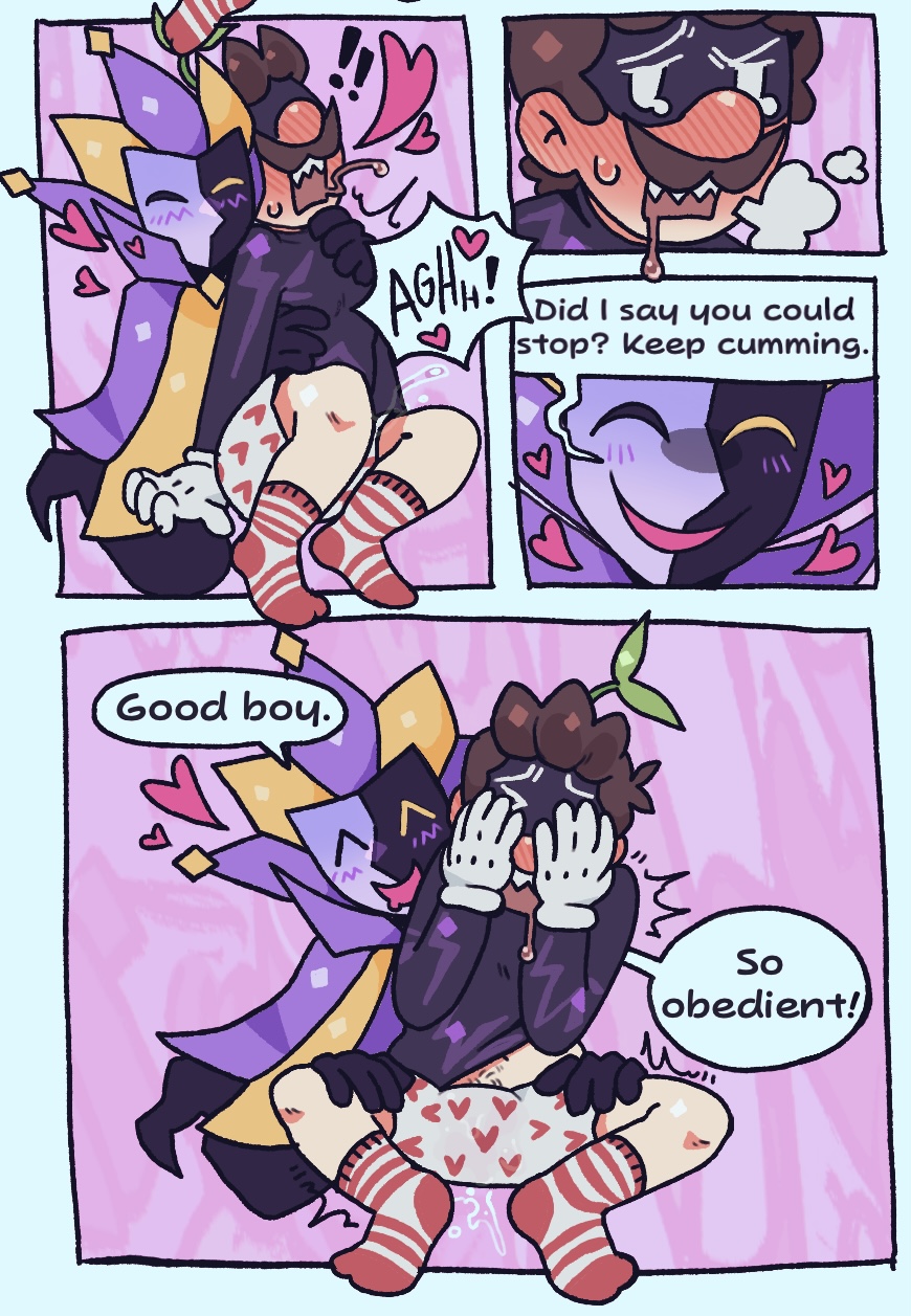 comic, comic page, cumming, demanding, dialogue, dimentio, dimentiofucker69, luigi, male, male only, mario (series), mind control, mr. l, nintendo, orgasm, orgasm without stimulation, overwhelmed, p, paper mario, sprout, super paper mario, transmasc