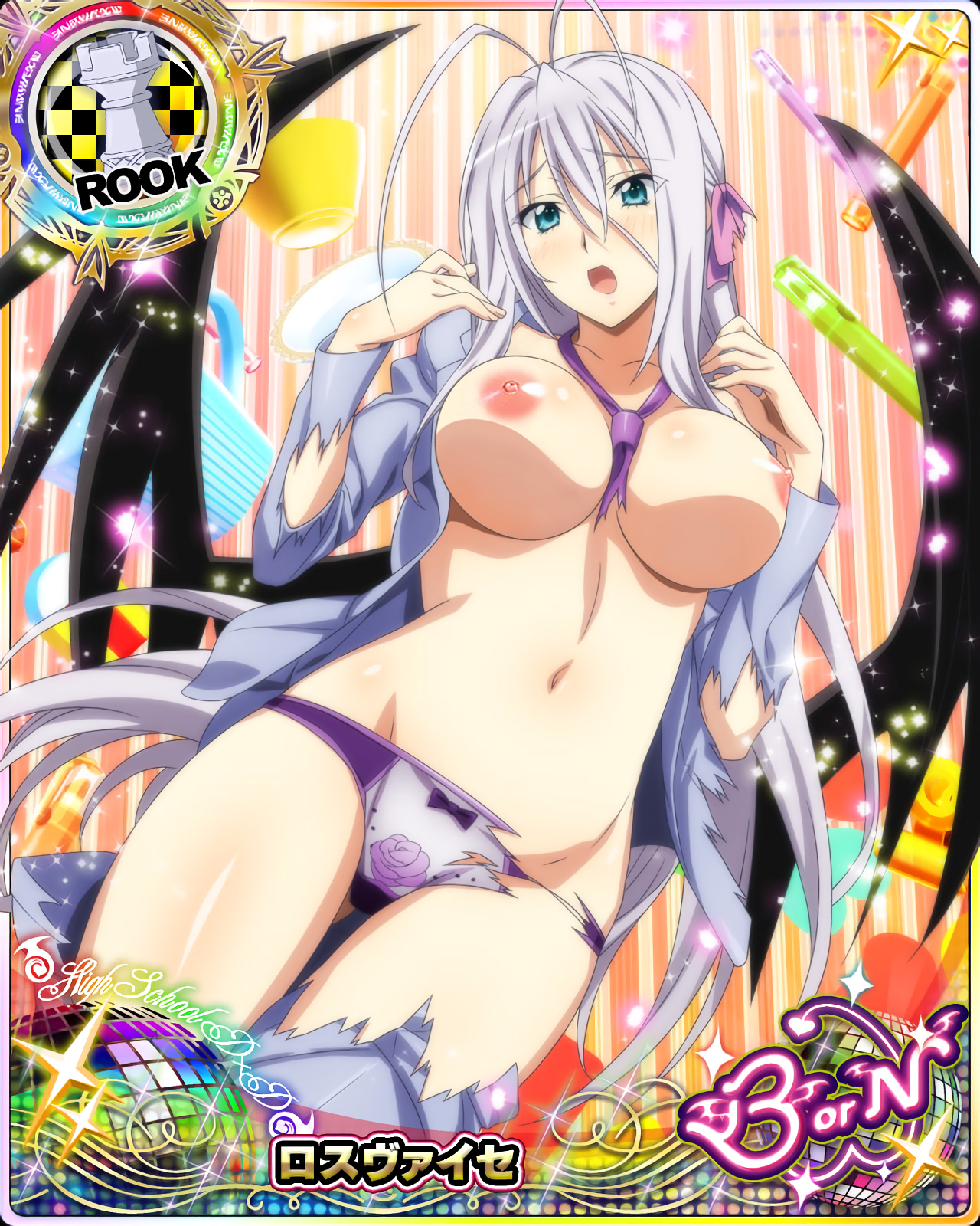 breasts, card (medium), female, high school dxd, large breasts, photoshop, rossweisse, topless