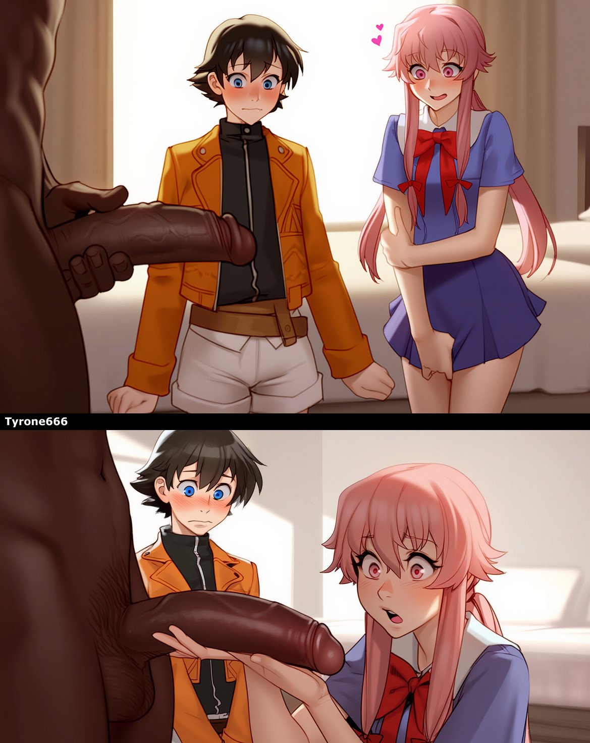 :o, 1girl2boys, 1girls, 2boys, 2boys1girl, ai generated, amano yukiteru, assertive, assertive female, bed, bedroom, before sex, being watched, bi domination, black hair, blush, blushing, boyfriend, boyfriend-girlfriend, cheating, cheating girlfriend, clothed female, clothed female nude male, cock hungry, cock shock, cock worship, couple, cuckold, cuckolding, curvaceous, curvaceous body, curvaceous female, curvaceous figure, curvy, curvy body, curvy female, curvy figure, dark skin, dark-skinned male, dominant, dominant male, ezzezezz, female, female focus, female human, femboy, feminine, feminization, femsub, gasai yuno, girlfriend, girly, grabbing, groping, happy, happy female, height difference, holding, horny, horny female, humiliation, imminent oral, imminent sex, in front of cuckold, indoor, indoors, interracial, inviting, inviting to sex, kneeling, kneeling oral position, larger male, light skin, light-skinned female, light-skinned male, long hair, looking at penis, looking pleasured, male, male human, male/female, maledom, malesub, medium breasts, mirai nikki, muscles, muscular, naked, naked male, narrow waist, naughty, naughty face, netorare, ntr, nude, nude male, on knees, pale skin, pale-skinned female, pale-skinned male, penis awe, pink hair, pleasure, pleasure face, pleasured, pleasured face, pleasured female, posing, posing for the viewer, presenting, provocative, seductive, seductive look, shocked, shocked expression, shorter female, shorter male, sissy, size difference, slender body, slender waist, slim waist, smaller female, smaller male, smile, smiling, snowbunny, standing, standing position, submissive, submissive female, submissive male, surprised, surprised expression, swingers, taller male, teenage female, teenage girl, teenager, toned, toned body, tyrone666, uncensored, watching, worship, young female, young male