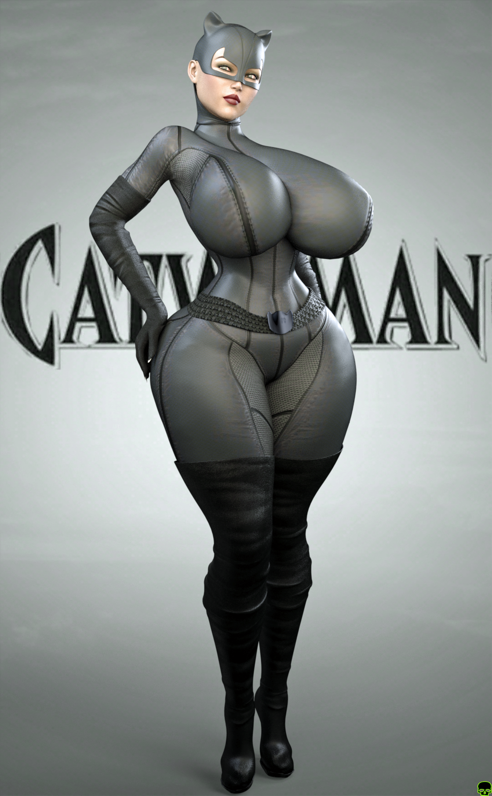 1girls 3d alternate_version_available batman_(series) belt big_breasts black_gloves black_hair bodysuit boots busty catwoman cleavage curvy dc dc_comics elbow_gloves erect_nipple erect_nipples eyelashes fake_animal_ears female female_only front_view full_body gloves gray_eyes hourglass_figure huge_breasts human long_hair looking_at_viewer mask nipple_bulge pose posing selina_kyle shadow simple_background solo standing superheroine thigh_boots thighhighs thin_waist tight_clothes voluptuous wasp_waist wide_hips xskullheadx