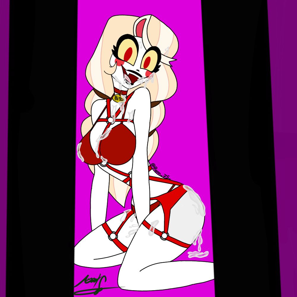 blonde hair, charlie morningstar (hazbin hotel), cum, cum in ass, cum in mouth, cum in pussy, cum inside, female, female only, hazbin hotel, lencerie, lingerie, pussy, ram 75