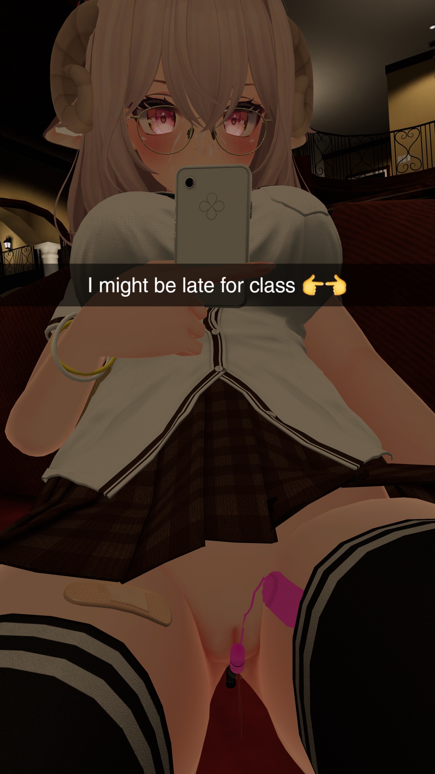 caption, egg vibrator, female, miniskirt, phone, pussy, school uniform, schoolgirl, self upload, selfie, sheep ears, sheep girl, sheep horns, sheepdoll, skirt, snapchat, upskirt, vibrator, vibrator in pussy, vibrator in thighhighs, vibrator under clothes, vrchat, vrchat avatar, vrchat media, vrchat model