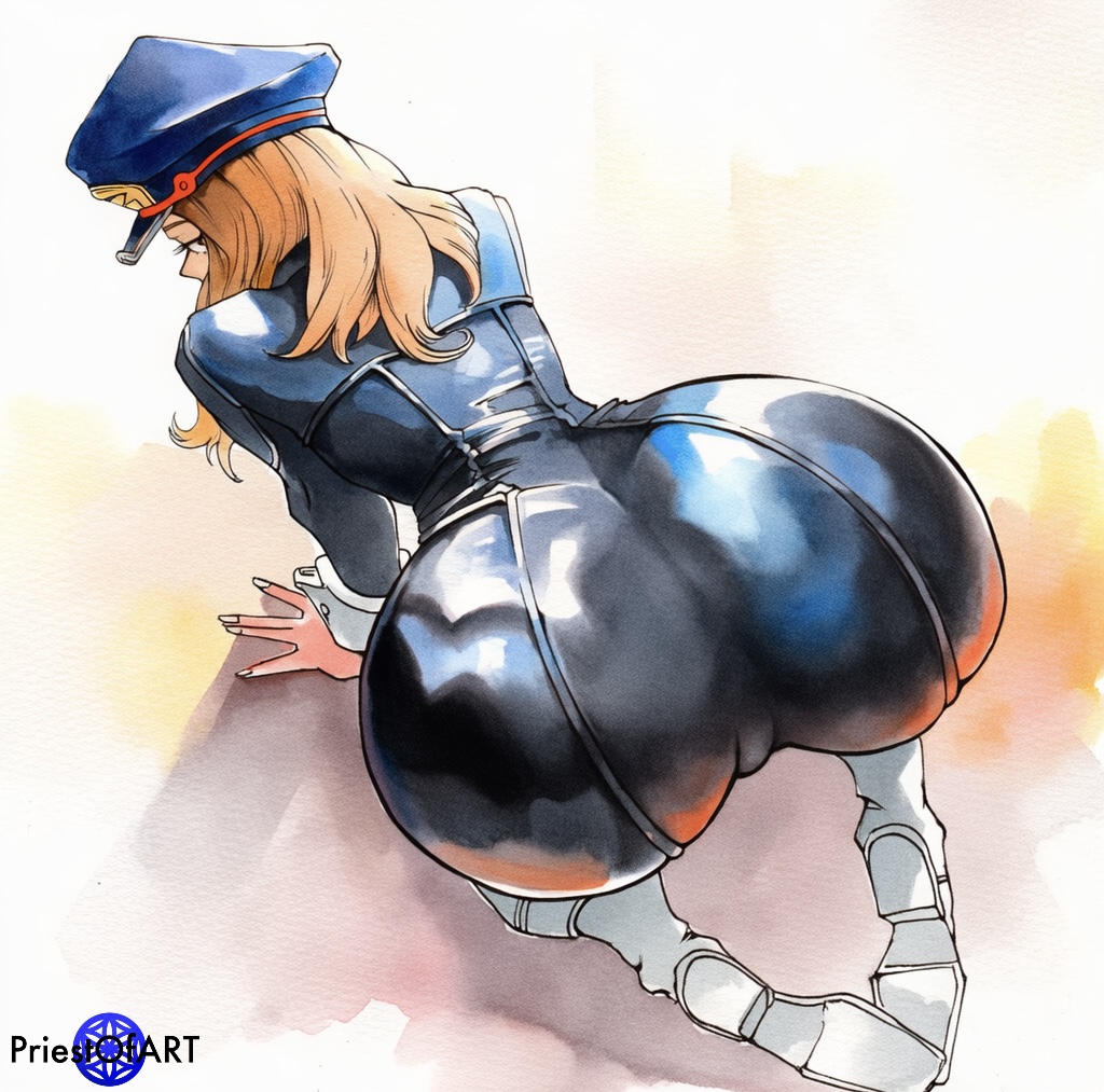 1girls, ai generated, all fours, black latex, blonde hair, blonde-haired female, boku no hero academia, boots, camie utsushimi, female, female only, from above, hat, huge ass, latex, latex suit, my hero academia, narrow waist, priestofart, shiny, shiny clothes, simple background, solo, solo female, thick thighs, watercolor, watercolor (artwork), watermark, white background, wide hips