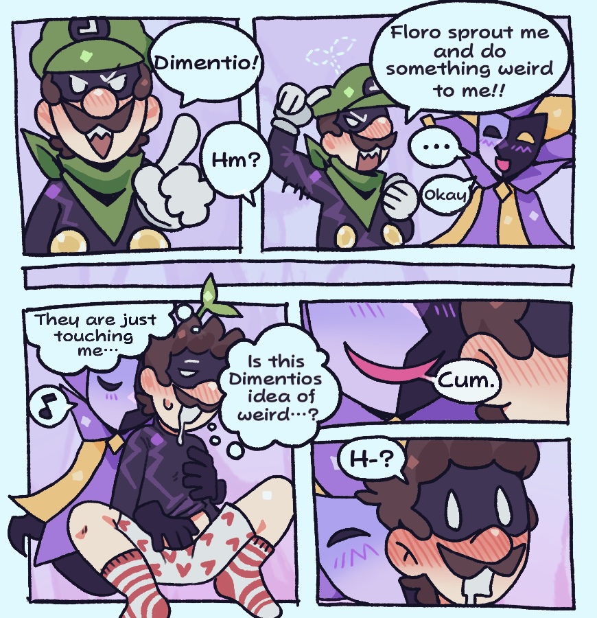 comic, comic page, control, demanding, dialogue, dimentio, dimentiofucker69, luigi, male, male only, mario (series), mind control, mr. l, nintendo, paper mario, sprout, super paper mario, transmasc
