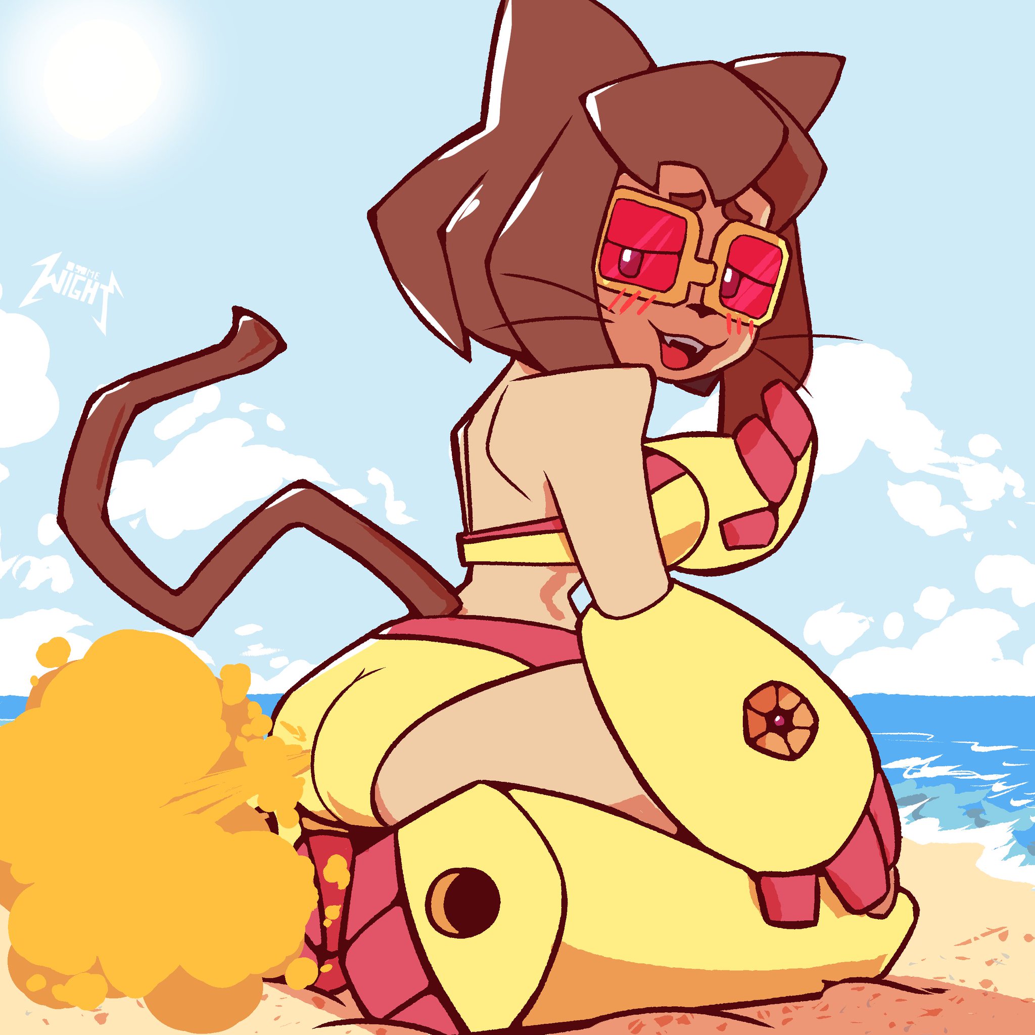 anthro, ass, bikini, cat, fart, fart cloud, fart fetish, feline, furry, gameoverse, glitch productions, goggles, kit (gameoverse), kit bodega, sideboob, some wight (artist), swimsuit, swimwear
