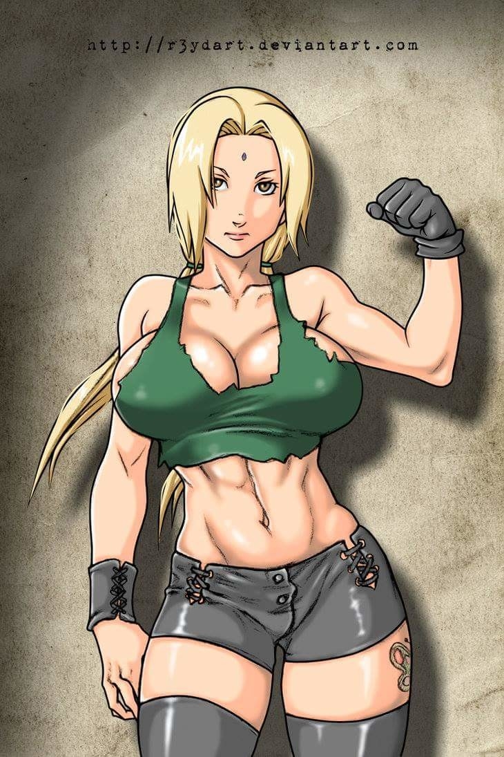 1girls big_breasts blonde_hair breasts female female_only long_hair looking_at_viewer naruto r3ydart shorts solo tank_top tsunade