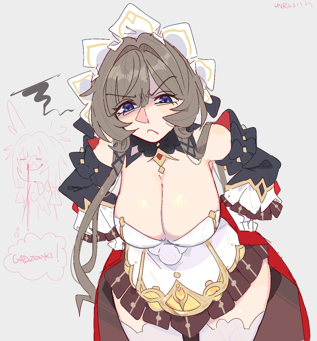 2026, alternate version available, big breasts, cleavage, columbina (genshin impact), genshin impact, infamcantaloupe, looking at viewer, sandrone (genshin impact), tagme, unfamousradish