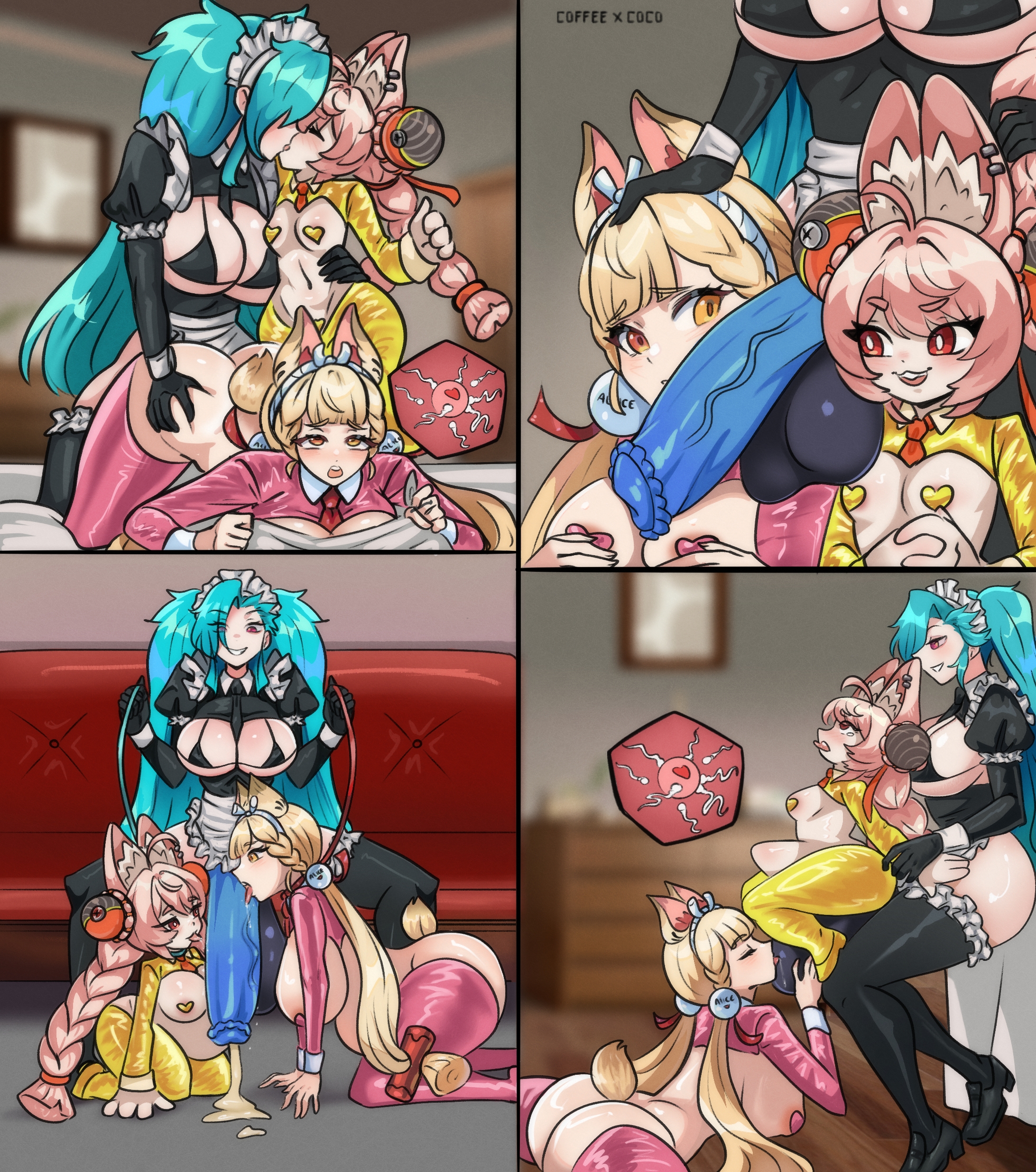 1futa, 2girls, absurdres, ahegao, akeno (itsnafulol), alice thymefield, animal penis, anthro, apron, ass, bedroom, big belly, bikini, blonde hair, blue hair, blush, bow, braid, breasts, breasts out, coffeexcoco, collar, cum, cum in pussy, deep penetration, doggystyle, ears up, fellatio, from behind, futa on female, futa with female, futadom, futanari, grabbing another's hair, hair bow, hair ornament, hair ribbon, heterochromia, highres, holding another's hair, horse penis, horsecock, huge ass, huge breasts, human on anthro, imminent penetration, impregnation, inflation, kiss, large penis, leash, leash pull, licking, licking penis, maid, maid apron, maid bikini, maid headdress, multiple girls, oral, penis, pink eyes, pink fur, pink hair, rabbit, rabbit ears, rabbit girl, rabbit tail, red eyes, reverse bunnysuit, reverse outfit, ribbon, rough sex, sex, sex from behind, sitting, stomach bulge, swimsuit, testicles, thick thighs, thighhighs, thighs, tongue, tongue out, unconventional maid, wide hips, yellow eyes, zenless zone zero, zhao (zenless zone zero)