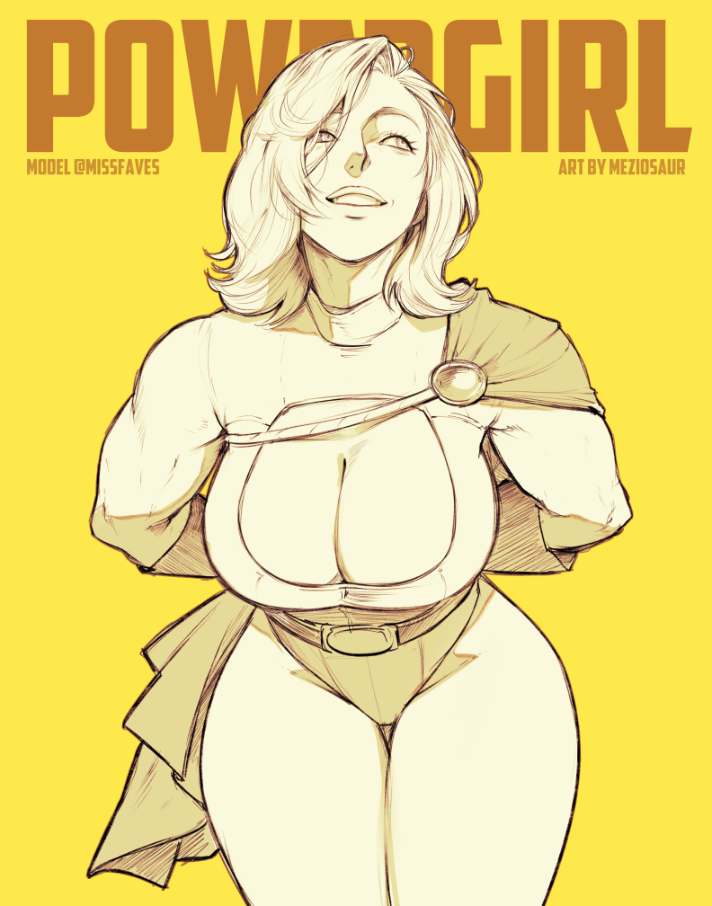 1girls, big breasts, boob window, boobs, boobs focus, breasts, cape, cleavage, cleavage cutout, dc, dc comics, female, female kryptonian, female only, gloves, hips, hips focus, huge breasts, kara zor-l, karen starr, kryptonian, large breasts, leotard, medium hair, meziosaur, missfaves, pin up, power girl, power girl cosplay pose (missfaves), smile, superman (series), thick thighs, thighs