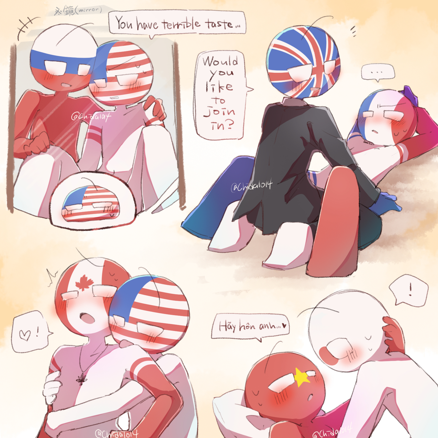 canada (countryhumans), countryhumans, france (countryhumans), gay, russia (countryhumans), united kingdom (countryhumans), united states of america (countryhumans)