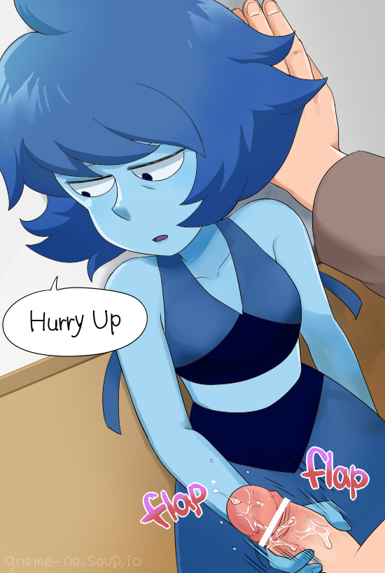 1boy1girl 1girls alien alien_girl bare_shoulders blue_female blue_hair blue_skin cartoon_network collarbone gem_(species) gnome-no handjob lapis_lazuli_(gem) lapis_lazuli_(steven_universe) looking_away penis pov room short_blue_hair steven_universe unseen_male_face upset