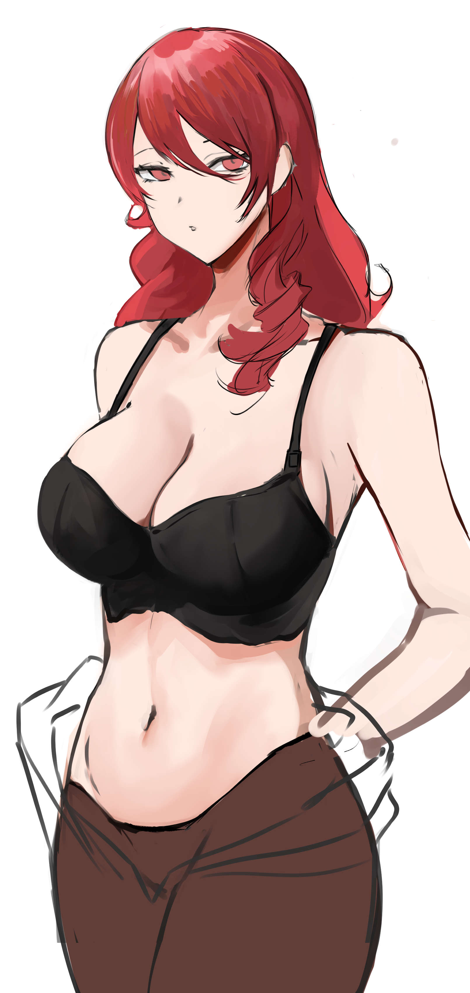big breasts, bra, front view, huge breasts, lingerie, looking at viewer, mitsuru kirijo, navel, nero watch, persona, persona 3, red eyes, red hair, undressing