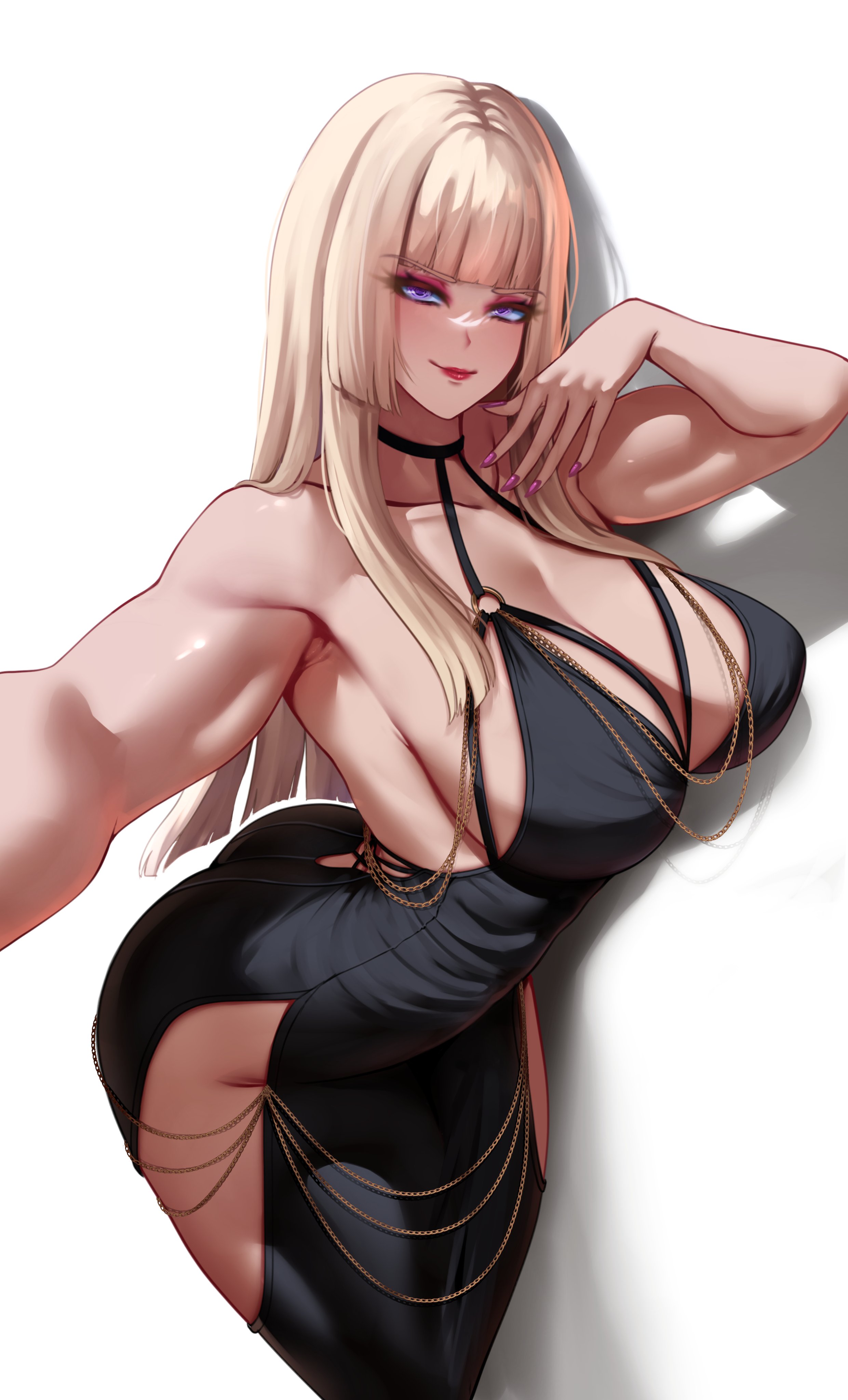 2d, ass, athletic, athletic female, bangs, biceps, big breasts, blonde hair, breasts, bubble butt, busty, cleavage, emilie de rochefort, eyelashes, eyeshadow, female, female focus, female only, fit, fit female, hourglass figure, karma3009, lipstick, long hair, makeup, nail polish, purple eyes, selfie, tagme, tekken, tekken 8, wide hips
