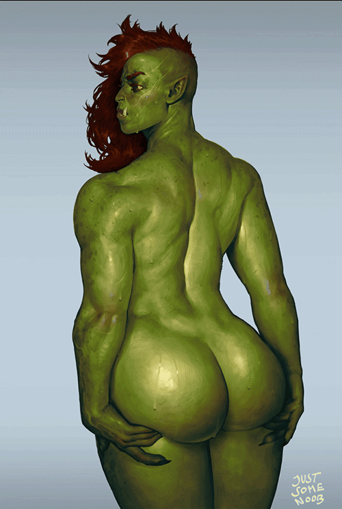 1girls, animated, animation, ass, ass bigger than head, ass focus, ass up, big ass, big breasts, big butt, big thighs, black sclera, bouncing ass, breasts, bubble ass, bubble butt, butt, colored, completely nude, completely nude female, fangs, fat ass, female, female only, green skin, green-skinned female, grey background, hips, holding butt, holding own ass, huge ass, huge butt, huge thighs, jiggle, jiggling ass, justsomenoob, long hair, looking at viewer, looking back, looking back at viewer, massive ass, massive thighs, muscular, muscular female, naked, naked female, no sound, nude, nude female, orange eyes, orc, orc female, pointy ears, rear view, red hair, scar, scar on face, shaved side, simple background, solo, solo female, thick ass, thick legs, thick thighs, thighs, thunder thighs, thunderthighs, very high resolution, wide hips, wide thighs
