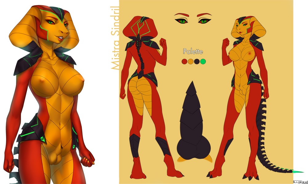 animal_genitalia anthro balls breasts cobra dickgirl erection fully_sheathed futanari hi_res intersex knot llirika looking_at_viewer model_sheet nipples nude reptile scalie sheath smile snake snake_futa solo