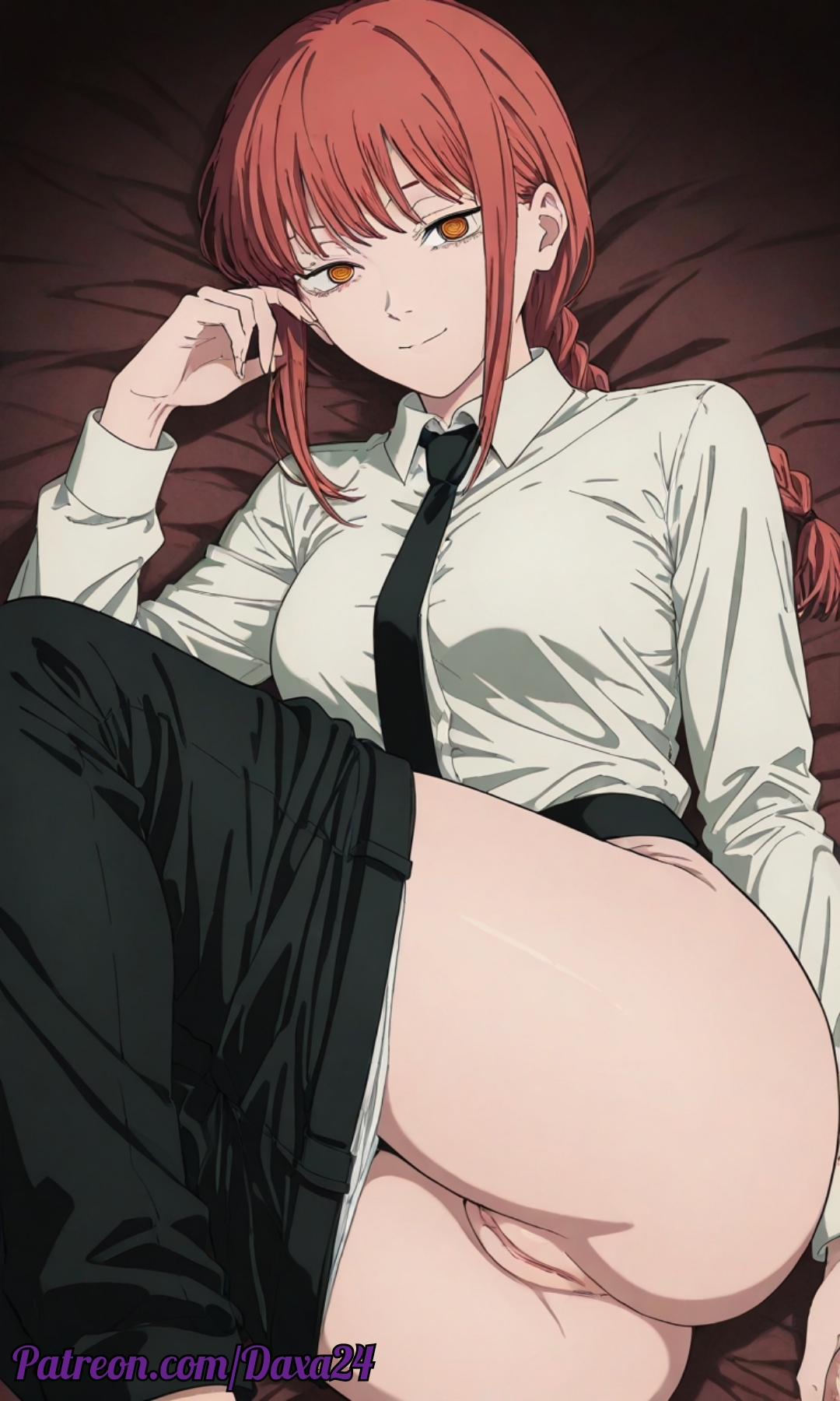 ai generated, anime girl, anus, ass, big ass, big breasts, big butt, butt focus, chainsaw man, daxa, female, hentai, lying, makima (chainsaw man), nsfw, porn, pussy, sexy