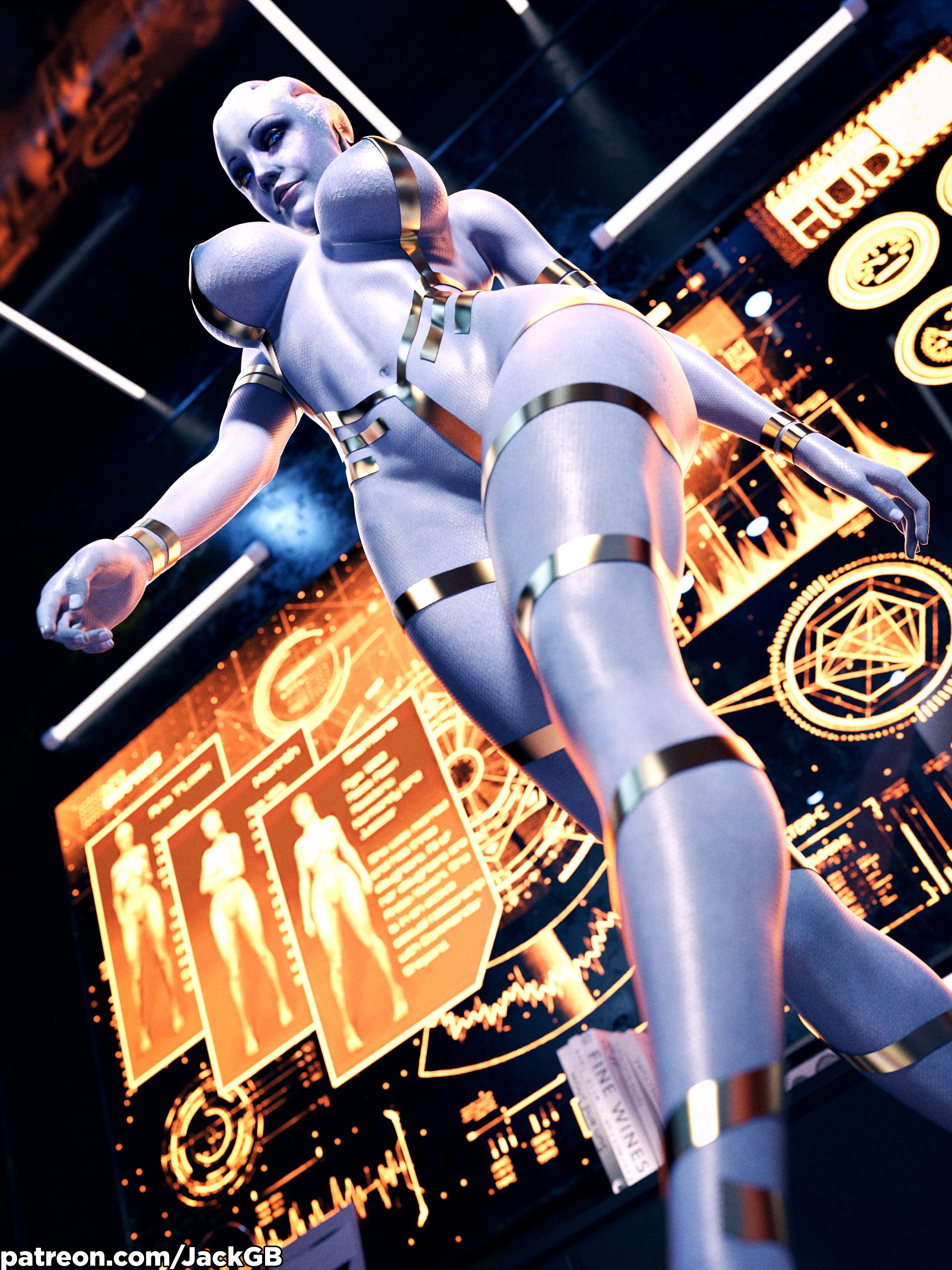 1girls, 2025, 3d, areolae, areolae slip, asari, black tape, black tape project, blue eyes, blue nipples, blue skin, blue skinned female, blue-skinned female, breasts, detailed background, female, female only, huge breasts, indoors, jackgb, liara t'soni, lipstick, looking at viewer, low-angle view, mass effect, navel, purple lipstick, smile, solo, strutting, tape, tape only, walking