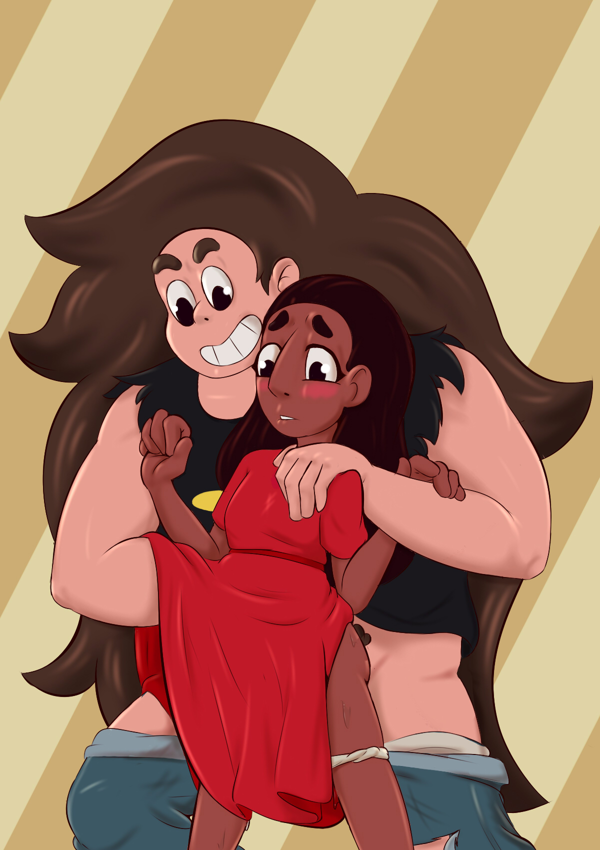 1girls, blush, boardmindless, breasts, cartoon network, cheating, connie maheswaran, dark skin, dark-skinned female, female, from behind, greg universe, hand in panties, indian, interracial, light skin, light-skinned male, male, pale skin, pale-skinned male, panties pulled down, steven universe, tagme