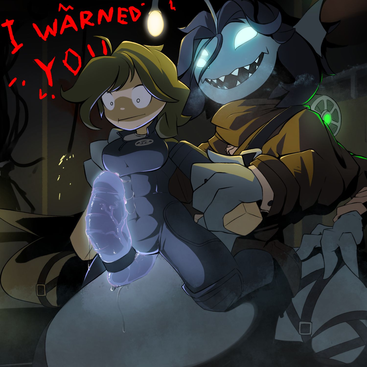 :|, 1boy, 1boy1girl, 1female, 1girl1boy, 1girls, 1human, 1male, 1monster, 2025, 2d, 2d (artwork), 2d artwork, 3 arms, 3 eyes, 4 fingers, bandaged arm, big cock, big penis, black hair, blue body, blue eyes, blue jumpsuit, blue penis, blue skin, bluesky link, breasts, brown hair, brown jacket, brown scarf, clothed, clothing, cock, cock out, color, colored, detailed shading, digital, digital art, digital drawing, digital drawing (artwork), digital media, digital media (artwork), duo, duo focus, ear fins, expendable (pressure), female, female human, female human/male monster, female/male, fin ears, genital fluids, glowing eyes, glowing genitalia, glowing penis, human, human female, human with monster, imminent sex, jabot, jacket, jumpsuit, lure (anatomy), male and female focus, male monster, male/female, merfolk, merman, monster, monster boy, monster male, monster on female, monster on human, monster/human, multi arm, multi eye, multi limb, newgrounds link, open mouth, penis, penis out, pouch (clothing), pouches, pressure (roblox), questionable consent, red text, roblox, roblox game, scarf, sebastian solace, serpentine, sharp teeth, short hair, size difference, steamy breath, straight, sura-b-mob, text, twitter link, veiny penis, wet penis, white undershirt