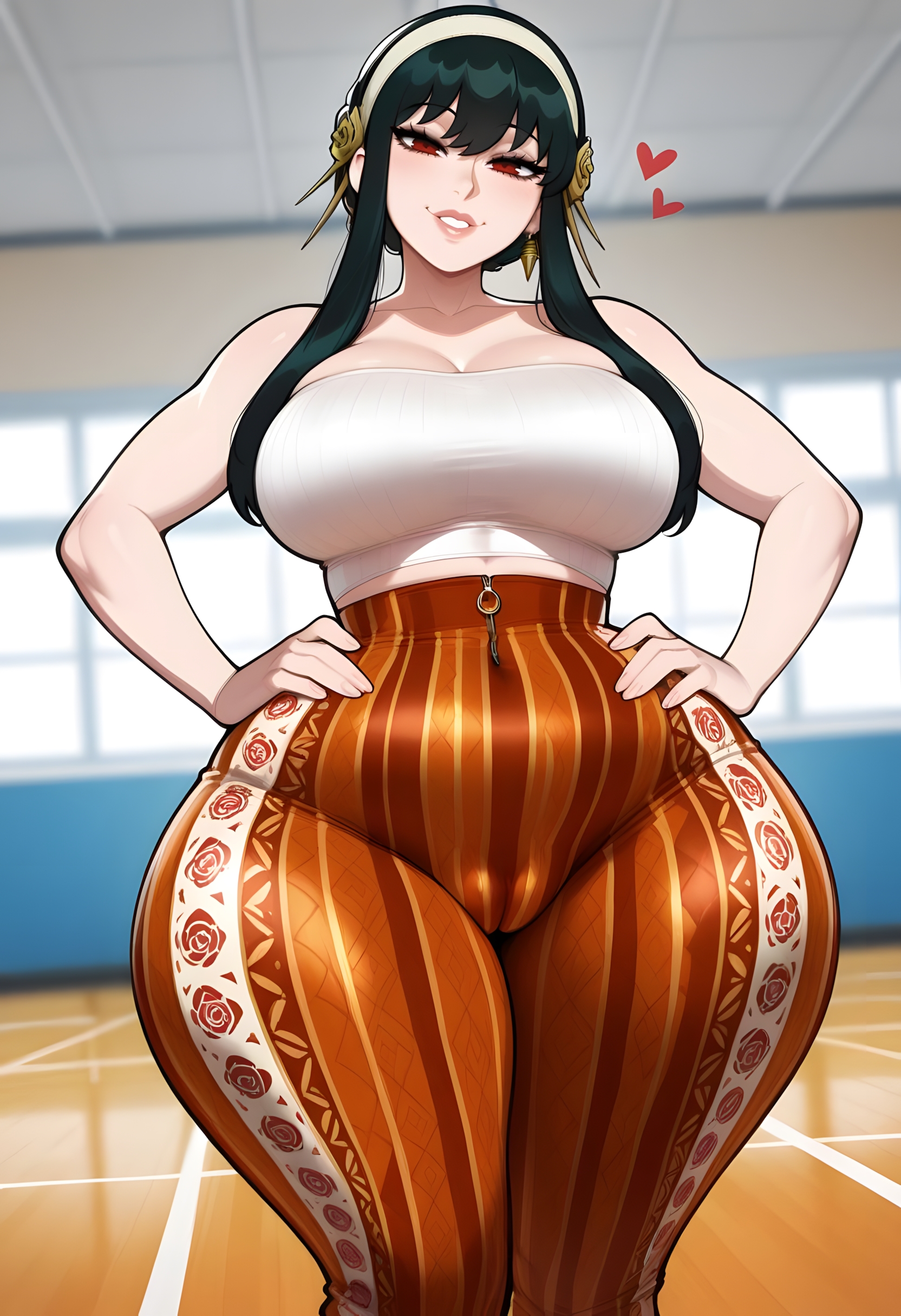 1girls, ai, ai generated, big ass, big butt, black hair, busty, curvaceous, curvy, curvy body, curvy female, curvy figure, dreamcoreart, female, female only, hi res, highres, huge ass, huge breasts, huge butt, large breasts, light-skinned female, long hair, looking at viewer, mischievous smile, naughty face, red eyes, solo, solo focus, spy x family, stable diffusion, teasing, teasing viewer, yoga pants, yor briar, yor forger