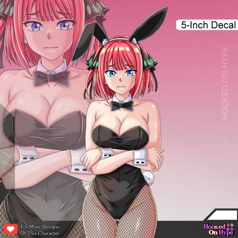 1girls, 2d, 2d (artwork), 2d artwork, arm under breast, arm under breasts, arms crossed, arms crossed under breasts, arms under breasts, ass visible through thighs, bare arms, bare chest, bare hands, bare shoulders, bare skin, belly, belly button, big breasts, black bowtie, black bunny ears, black bunnysuit, black hair ribbon, black hair tie, black hairband, black legwear, black leotard, black pantyhose, black ribbon, black topwear, blue eyes, blue-eyed female, bowtie, breasts, bunny ears, bunny tail, bunnygirl, bunnygirl outfit, bunnysuit, busty, busty female, busty girl, busty teen, butterfly hair ornament, cleavage, collar, collarbone, crossed arms, curvaceous, curvaceous body, curvaceous female, curvaceous figure, curvaceous hips, curvaceous teen, curvaceous thighs, curvy, curvy body, curvy female, curvy figure, curvy hips, curvy teen, curvy thighs, digital, digital art, digital drawing, digital drawing (artwork), digital media, digital media (artwork), elbows, exposed arms, exposed chest, exposed shoulders, exposed skin, eyebrows visible through hair, female, female focus, female only, fingers, fishnet legwear, fishnet pantyhose, go-toubun no hanayome, gradient background, groin, hair ribbon, hair tie, high resolution, high school student, highres, hookedonhype, hourglass figure, inguinal crease, inguinal ligament, large boobs, large breasts, lean figure, legwear, leotard, looking at viewer, medium hair, midriff, nakano nino, narrow waist, navel, nervous, nervous expression, nervous face, nervous female, pantyhose, partially exposed vulva, partially visible vulva, pink background, plump breasts, red hair, red-haired female, ribbon, school girl, shiny breasts, shiny hair, shiny shoulders, shiny skin, shoulders, shy, shy expression, shy female, shy girl, simple background, slender body, slender waist, slim waist, solo, standing, teen girl, teenage girl, teenage tits, teenager, thick thighs, thigh gap, thighs, topwear, tsundere, upper body, white collar, white wrist cuffs, wide hips, wrist cuffs, young female, young woman