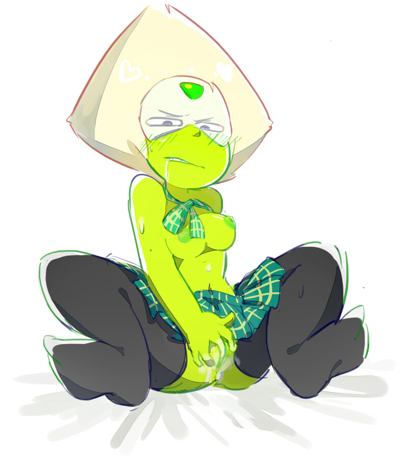 1girls, breasts, female, female masturbation, female only, gem (species), masturbation, peridot (steven universe), saliva, saliva trail, skirt, small breasts, steven universe, stockings, young