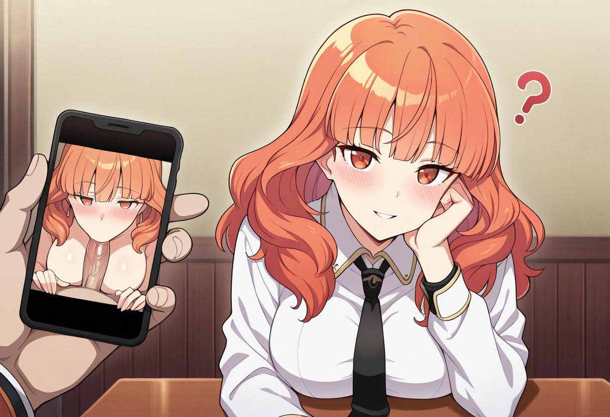 1boy, 1girls, ai generated, blowjob, caught on camera, celica (fire emblem), cellphone, cellphone picture, female, fire emblem, fire emblem echoes: shadows of valentia, juxtaposition, looking at viewer, male, photo comparison, photographic proof, red eyes, red hair, ruined reputation, straight