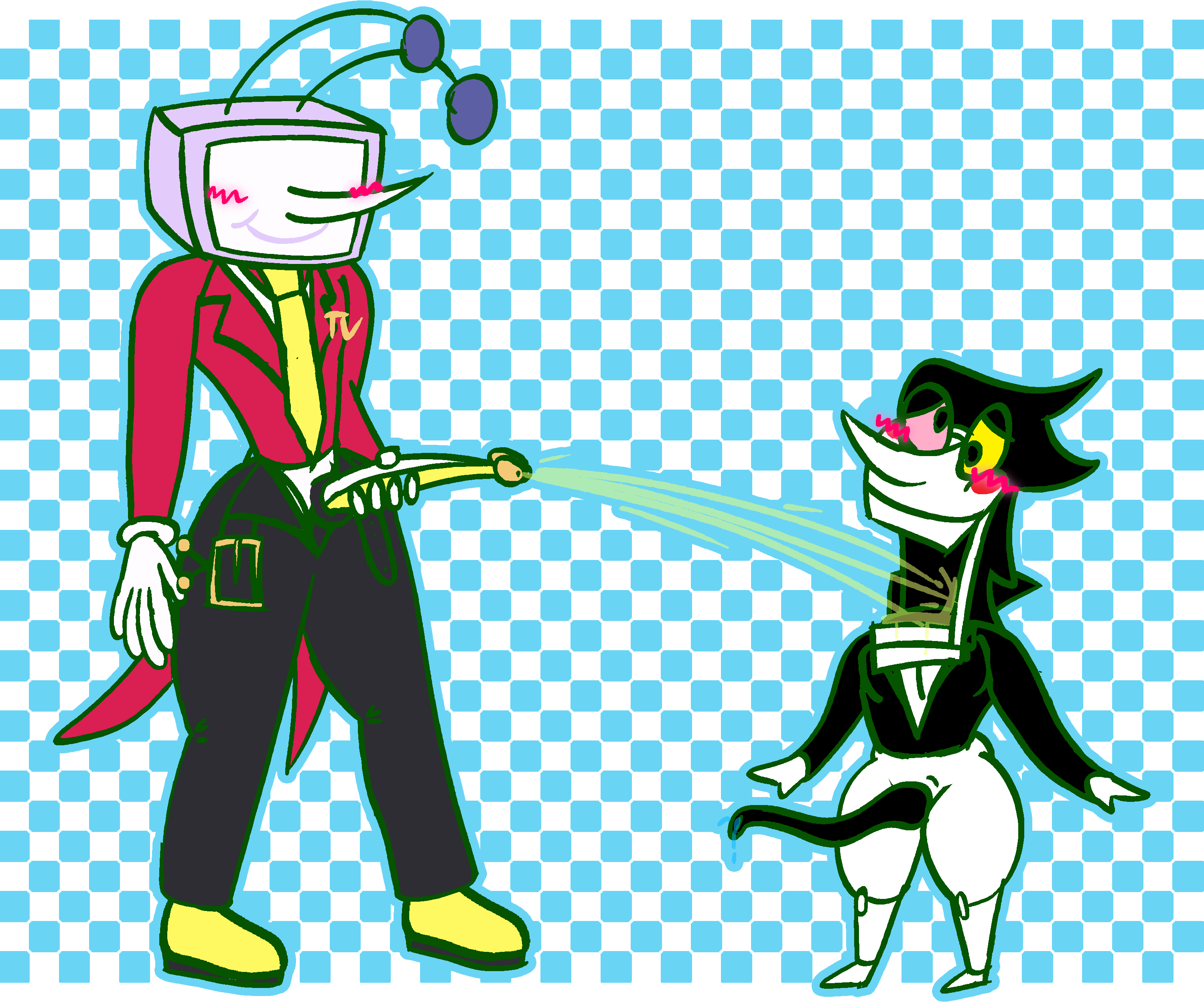 abstract_background absurd_res animal_genitalia animate_inanimate antennae_(anatomy) anthro belt belt_buckle black_hair blush bodily_fluids bottomless bottomwear buckle clothed clothing crt darkner deltarune dress_shoes drinking drinking_urine duo eyewear flat_colors genital_fluids genitals glasses gloves hair handwear heterochromia hi_res humanoid m-a-dragon machine male male/male multi_genitalia multi_penis necktie open_bottomwear open_clothing open_pants ovipositor pants peeing penis penis_tentacles piss precum puppet robot sheath short_stack spam_mail spamton_g._spamton standing suit tenna_(deltarune) tentacle thick_thighs toby_fox_(copyright) toony toony_eyes undertale_(series) urine urine_in_mouth watersports