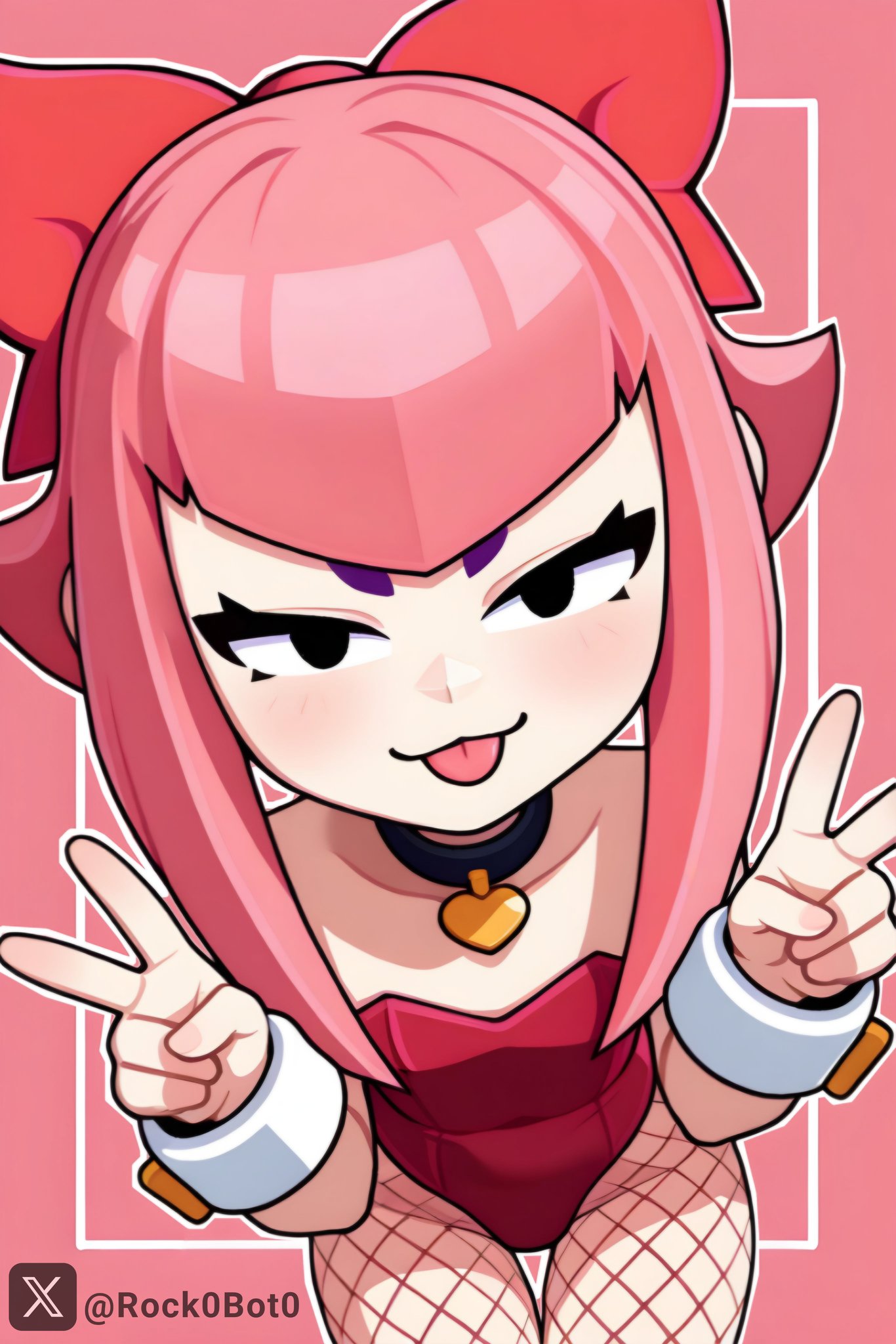 1girls, ai generated, brawl stars, female, female only, fishnet legwear, fishnets, melodie (brawl stars), pink hair, rockbot, supercell, tagme