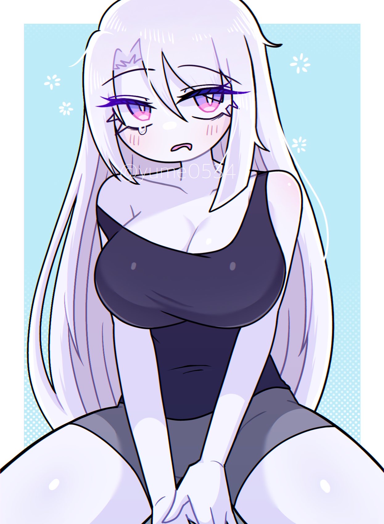 big breasts, breasts, female, huge breasts, huge thighs, long hair, oc, original character, pink eyes, purple eyes, sana (yume0534), thighs, white hair, white skin, yume0534