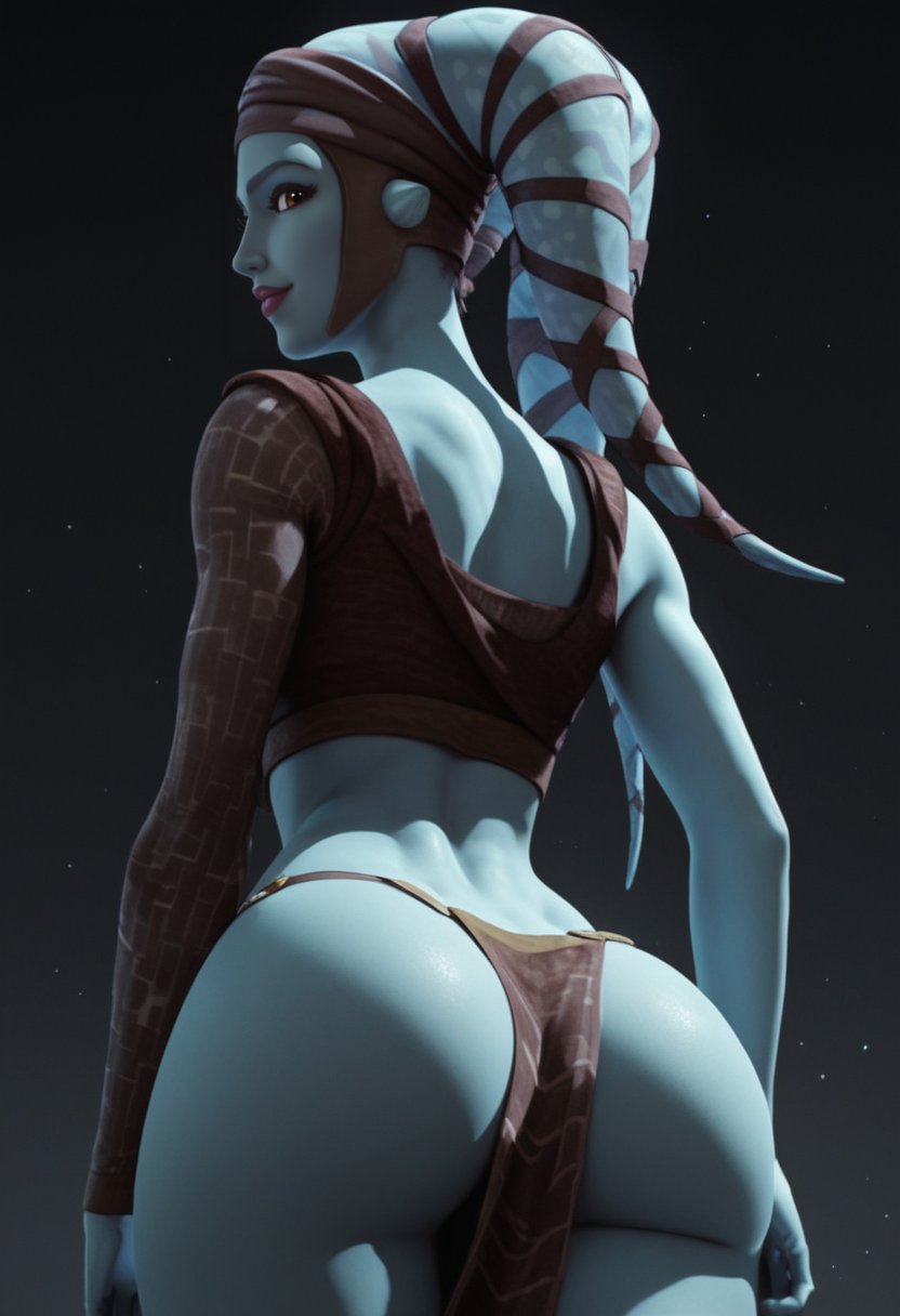 1girls aayla_secura ai_generated alien alien_girl ass ass_focus blue_body blue_skin booty clone_wars crop_top duchess_eugene female looking_at_viewer looking_back naked naked_female nude nude_female pelvic_curtain solo star_wars tagme twi'lek