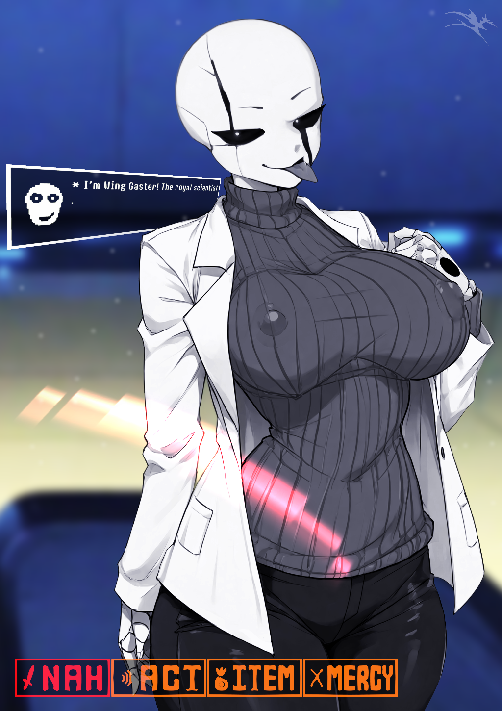 2024 2024s 2d 2d_(artwork) 2d_artwork ai_assisted ai_generated anthro anthro_female artstyle_imitation ashraely ashraely_style big_breasts big_breasts big_breasts black_pants black_sclera blurred_background blurry_background breasts breasts breasts clothed clothing coat color colored curvy curvy_body curvy_female curvy_figure detailed_background dialogue digital_drawing_(artwork) digital_media digital_media_(artwork) edit edited english english_dialogue english_text eye_scar face_scar fanart female female female_anthro female_focus female_only game_ui gameplay_mechanics gaster genderswap_(mtf) grey_clothing grey_sweater grey_tongue half-closed_eyes halloween halloween_2024 hi_res high_resolution highres holding_clothing hole_in_hand humanoid lab_coat labcoat looking_at_viewer meme meme_reference milf monster monster_girl nipples_visible_through_clothing particles particles_(effect) pixai rule63 rule_63 rule_63 rule_63 scar scars scars_on_face science_fiction scientist seductive seductive_eyes skeletal skeletal_hand skeleton slim_waist smile smiling smiling_at_viewer solo solo_female solo_focus standing sweater text text_box thick thick_hips thick_thighs thighs tight_clothes tight_clothing tight_pants toby_fox tongue tongue_out turtleneck turtleneck_sweater undertale undertale_(series) vexxion_ai visible_nipples voluptuous voluptuous_female waist watermark white_body white_coat white_eyes white_pupils white_skin wide_hips wing_gaster