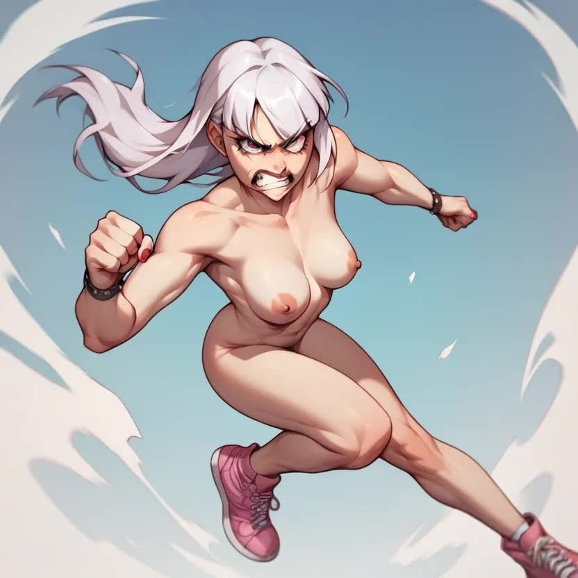 ai_generated angry_face danganronpa danganronpa:_trigger_happy_havoc exposed_breasts kirigiri_kyouko light-skinned_female nude_female sneakers_only toned_female