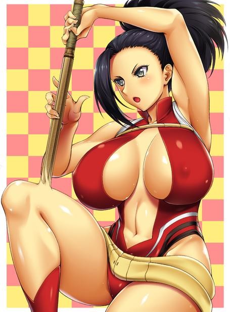 1girls, ameoto, black hair, black-haired female, boots, breasts, cleavage, female, female only, hero outfit (mha), hourglass figure, huge breasts, human, human female, large breasts, leotard, light-skinned female, long hair, momo yaoyorozu, momo yaoyorozu (hero outfit), my hero academia, navel, open mouth, ponytail, slim waist, sole female, solo, source request, superheroine, sword, thick thighs, tied hair, weapon, wide hips
