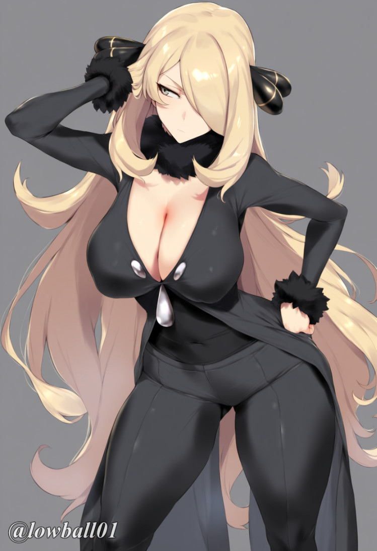 1female 1girl 1girls ai_generated black_coat black_panties blonde_female blonde_hair blonde_hair_female breasts cleavage covered_navel covered_nipples cynthia_(pokemon) fur-trimmed_coat fur_collar fur_trim grey_eyes hair_ornament hair_over_one_eye hand_on_hip huge_breasts large_breasts long_hair long_hair_female long_sleeves looking_to_the_side mature mature_female mature_woman mommy narrow_waist navel neckwear nipples pokemon pokemon_bw pokemon_dppt sexually_suggestive simple_background solo standing thick_hips thick_legs thick_thighs thighs tight_clothes tight_clothing wide_hips wide_thighs