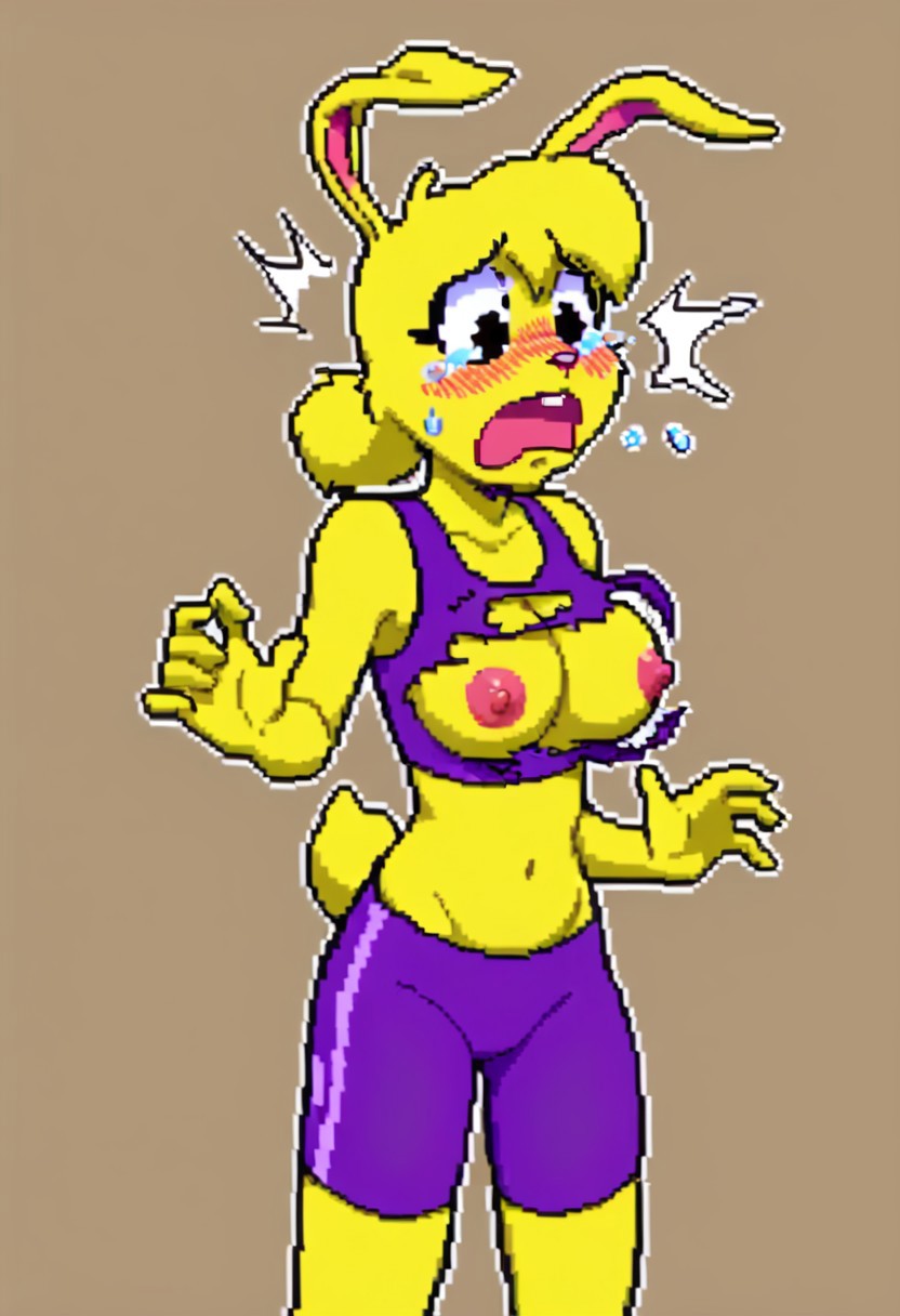 ai_generated black_eyes blush female female_only furry jazz_jackrabbit_(series) lori_jackrabbit malfunction open_mouth pixel_art rabbit_ears rabbit_girl suprised tearing_clothes tears torn_bra torn_clothes wardrobe yellow_fur yellow_hair